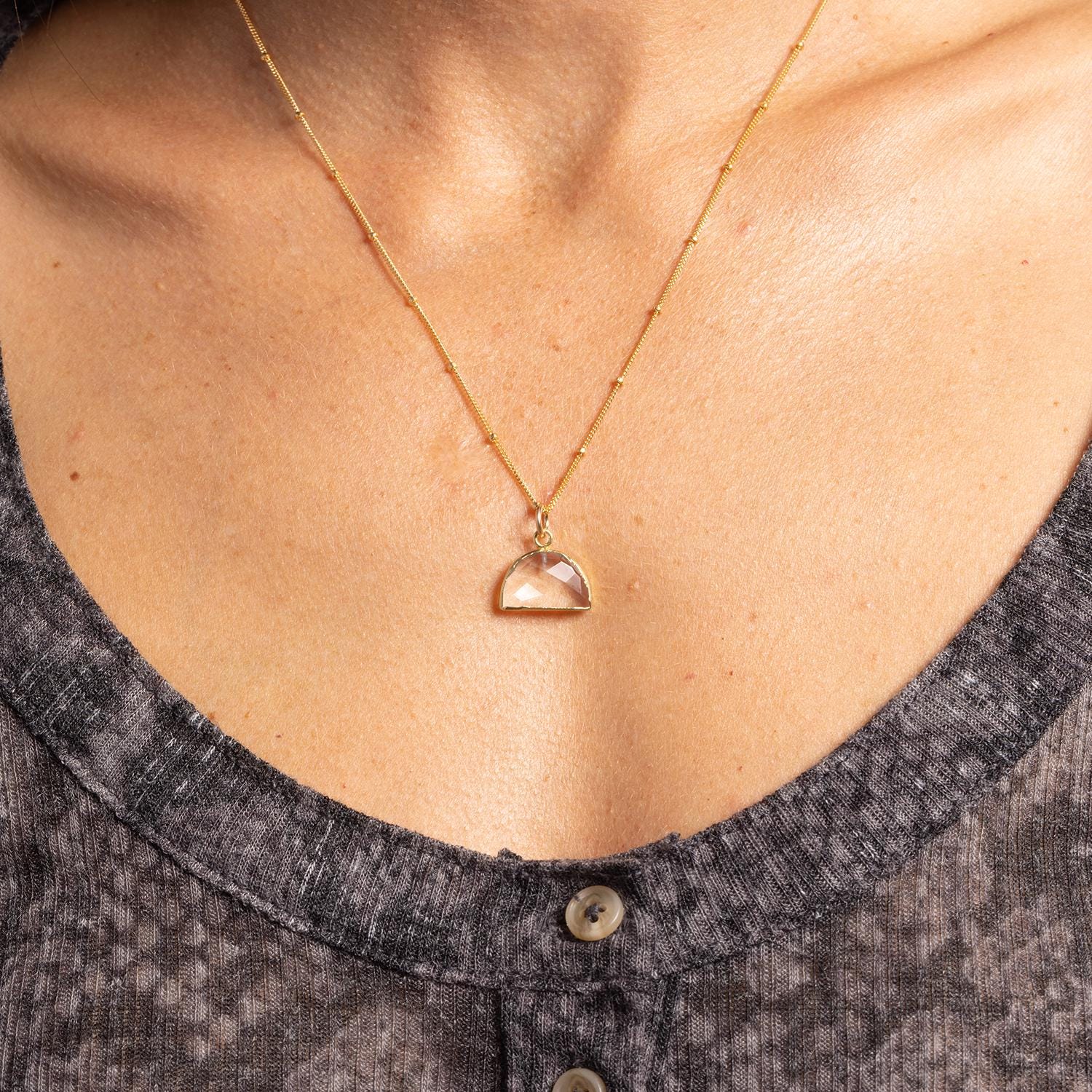 Gold Quartz Minimalist Half Circle Charm Necklace Necklaces Soul & Little Rose