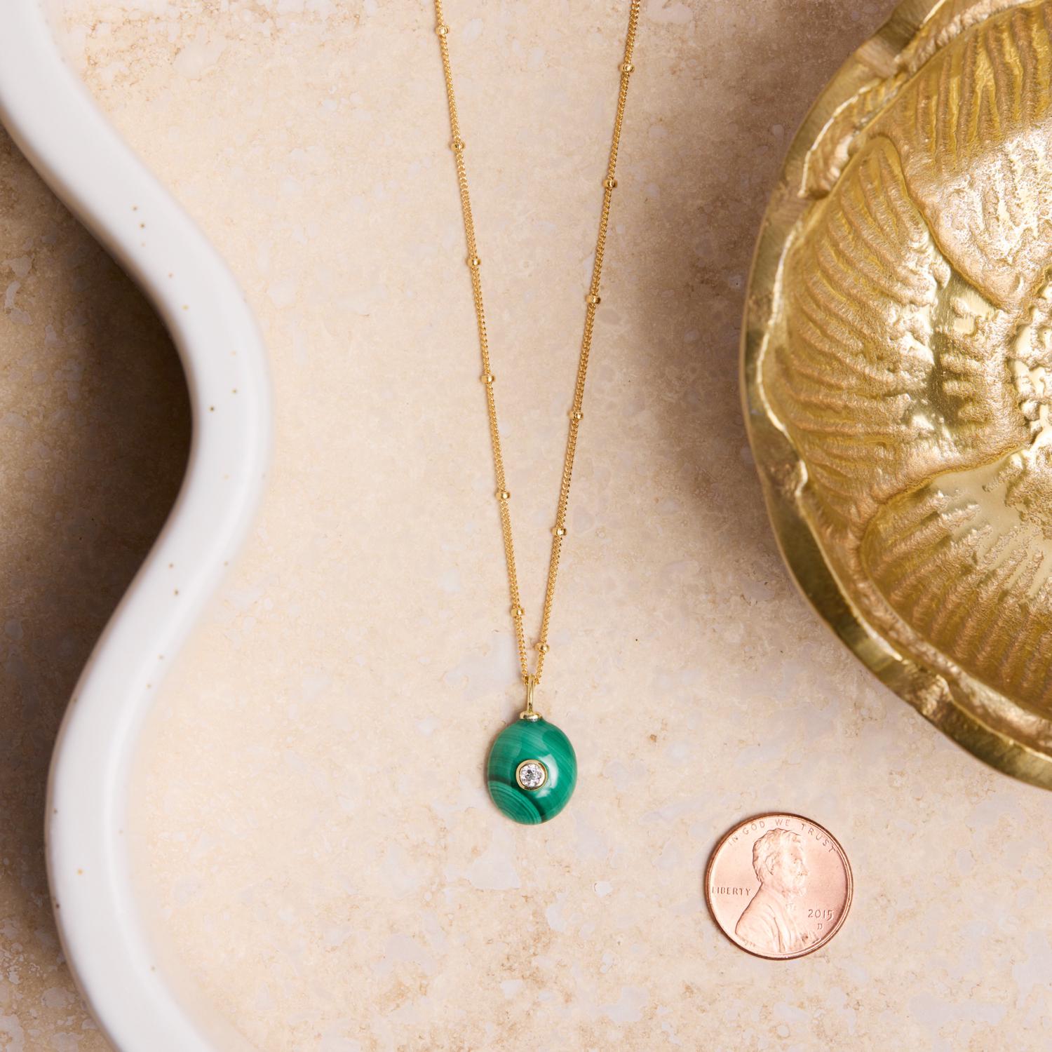 Gold Filled Malachite and White Topaz Oval Pendant Necklace Necklaces Soul & Little Rose
