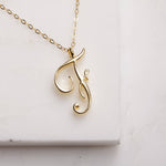 F Cursive Initial Gold Pendant Necklace Necklaces Soul & Little Rose   