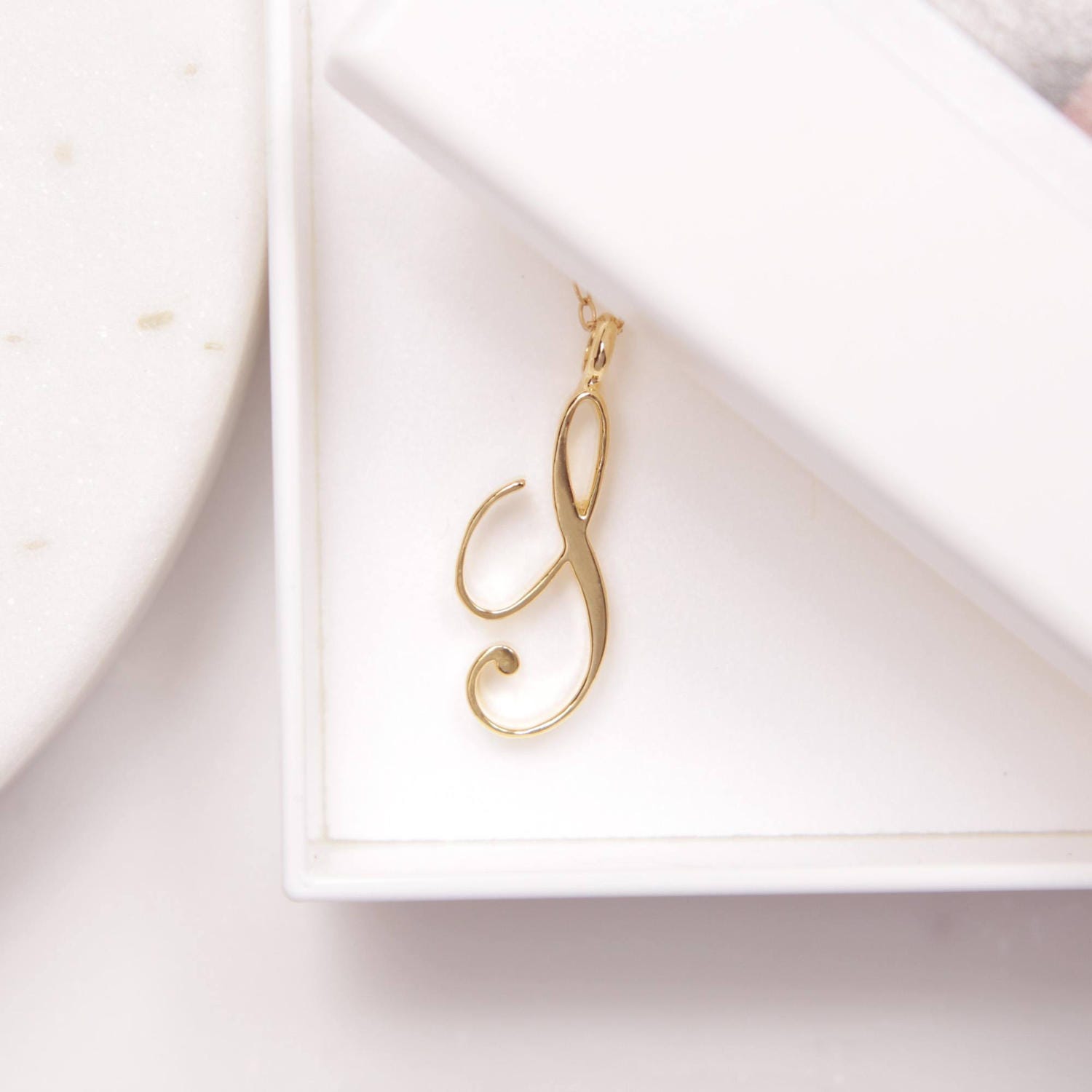 S Cursive Initial Gold Pendant Necklace Necklaces Soul & Little Rose   