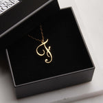 F Cursive Initial Gold Pendant Necklace Necklaces Soul & Little Rose   