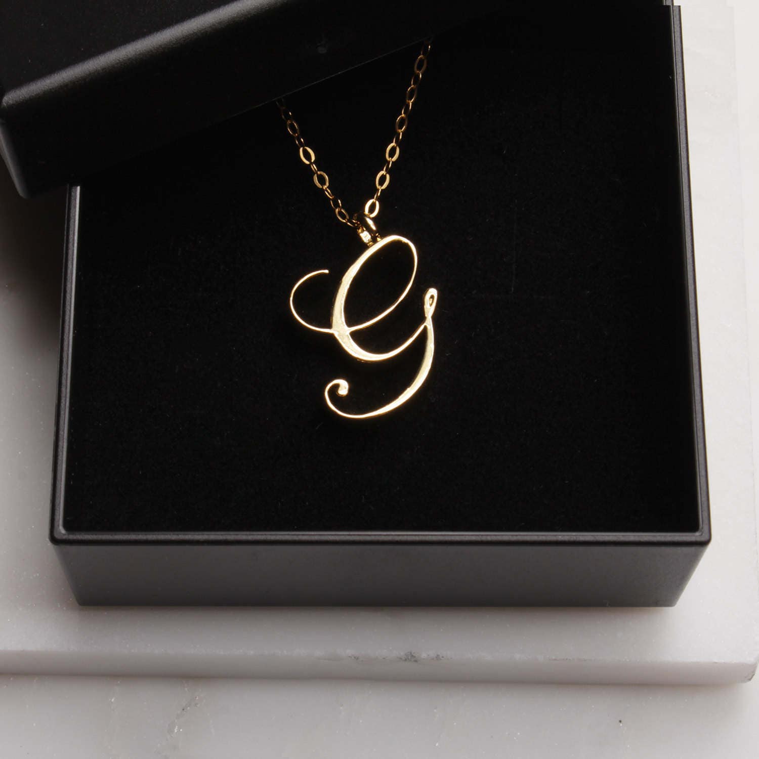 G Cursive Gold Initial Pendant Necklace Necklaces Soul & Little Rose   