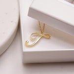 T Cursive Initial Gold Pendant Necklace Necklaces Soul & Little Rose   