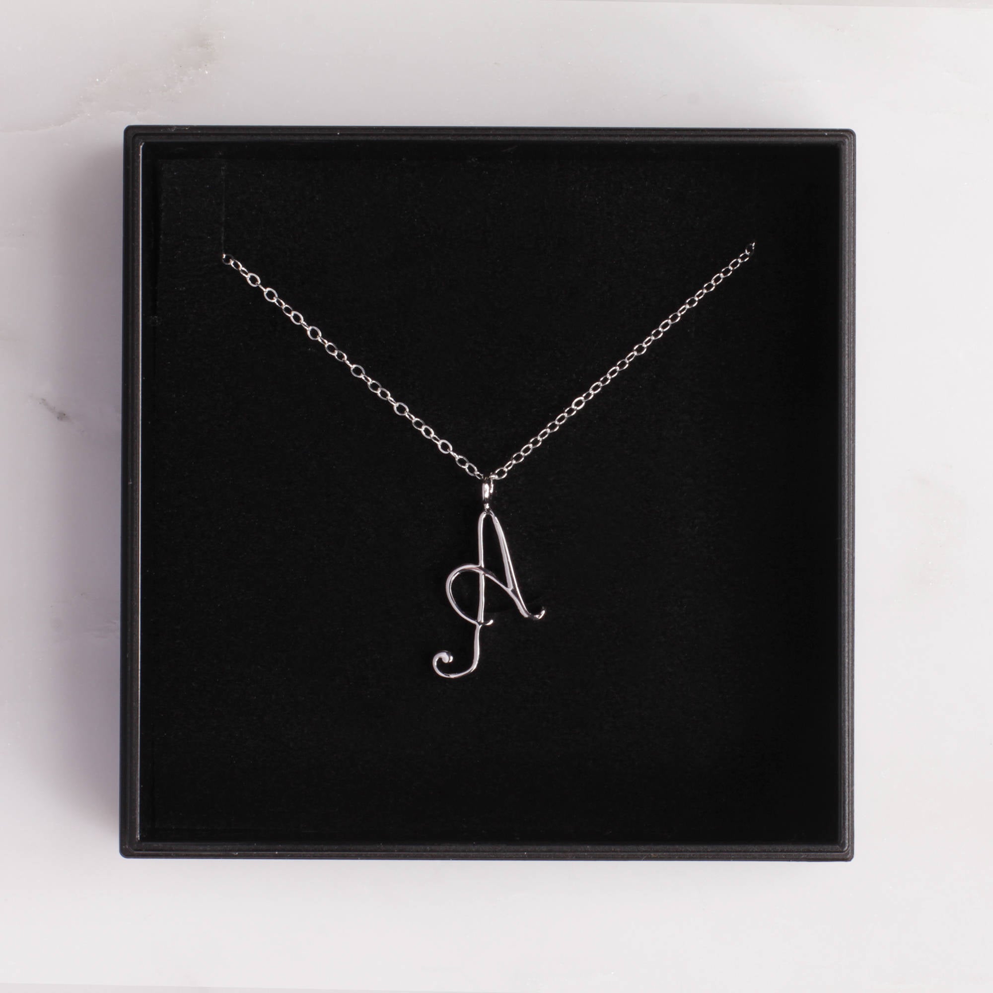 A Cursive Silver Initial Pendant Necklaces Soul & Little Rose   