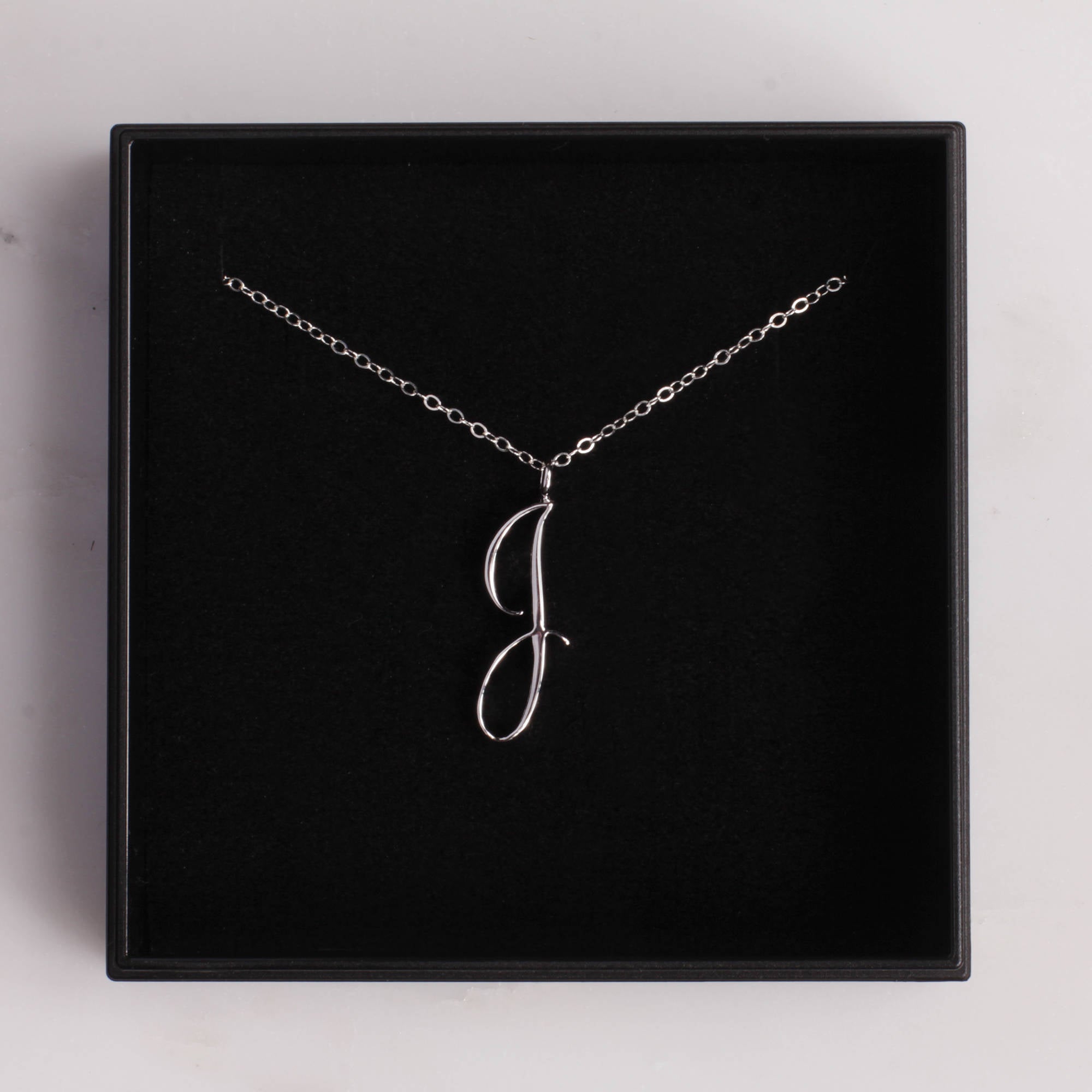 J Cursive Silver Initial Pendant Necklace Necklaces Soul & Little Rose   