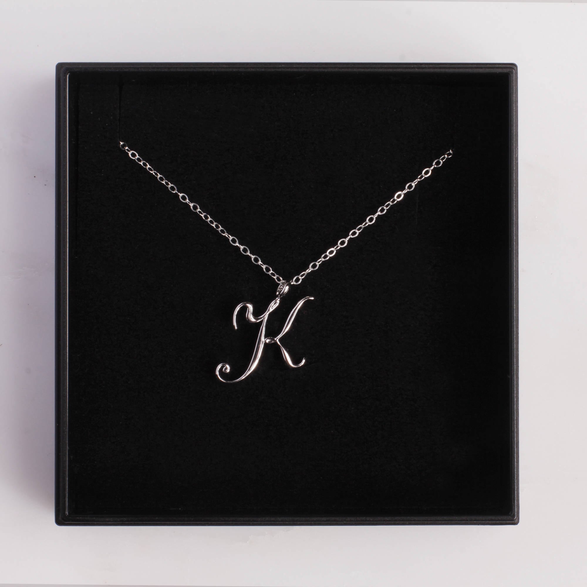 K Cursive Silver Initial Pendant Necklace Necklaces Soul & Little Rose   