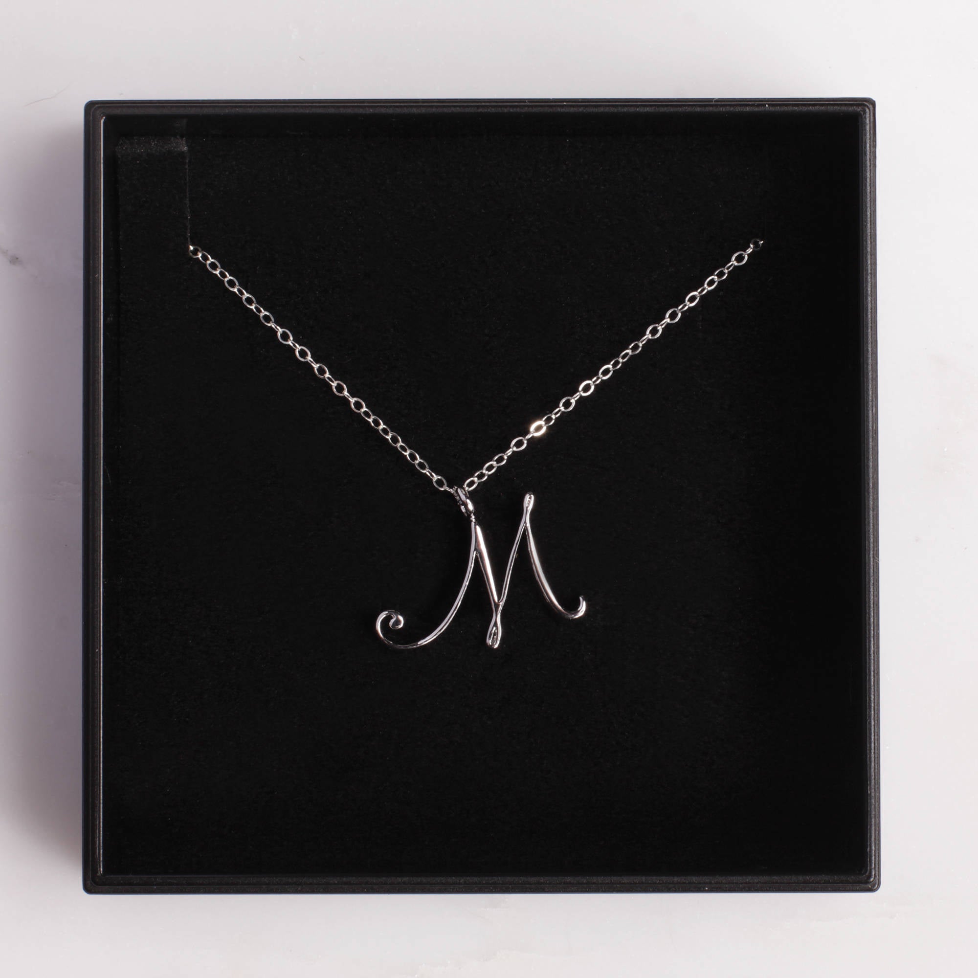 M Cursive Initial Silver Pendant Necklaces Soul & Little Rose   