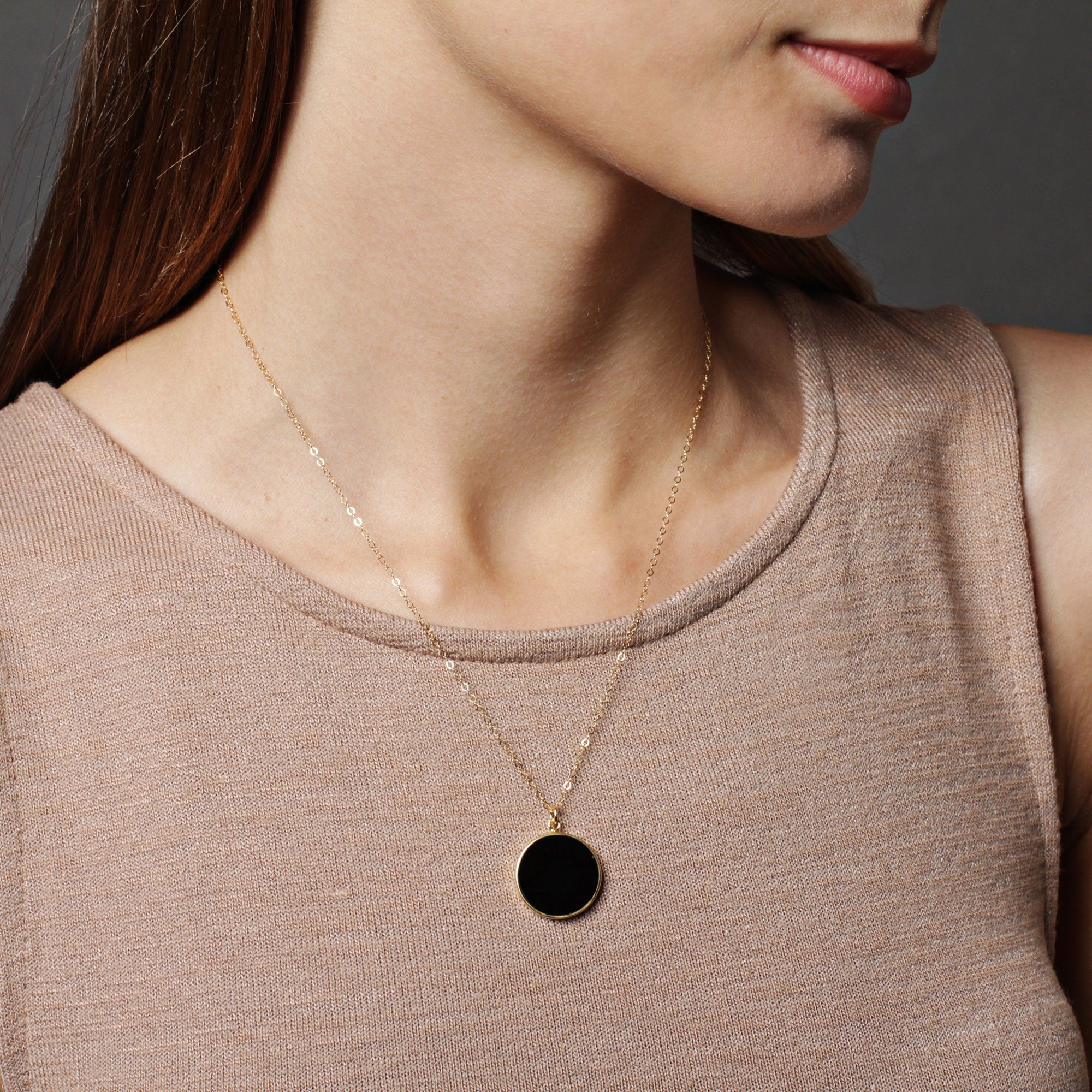 Black onyx gold circle necklace Necklaces Soul & Little Rose   