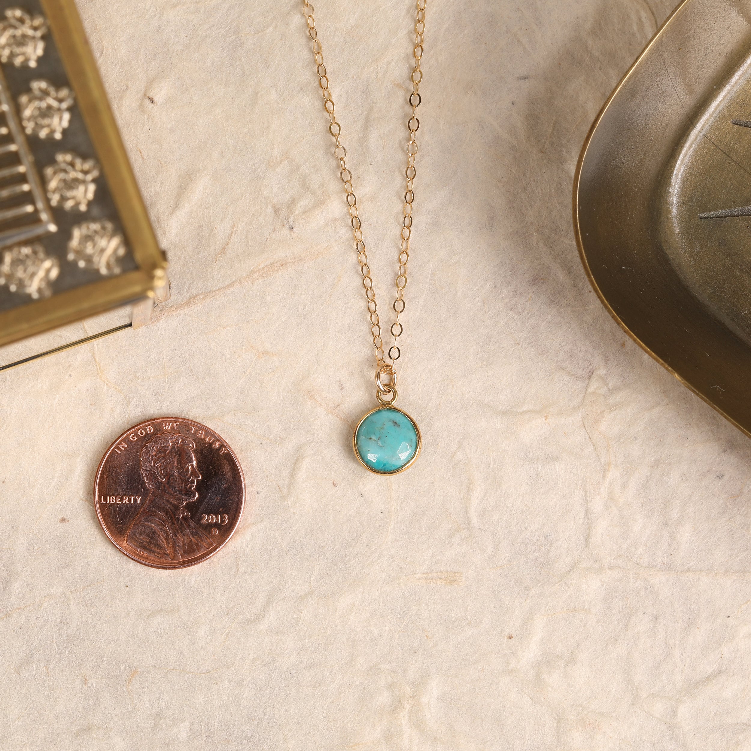 Turquoise Mini Round Coin Pendant Necklace Necklaces Soul & Little Rose   