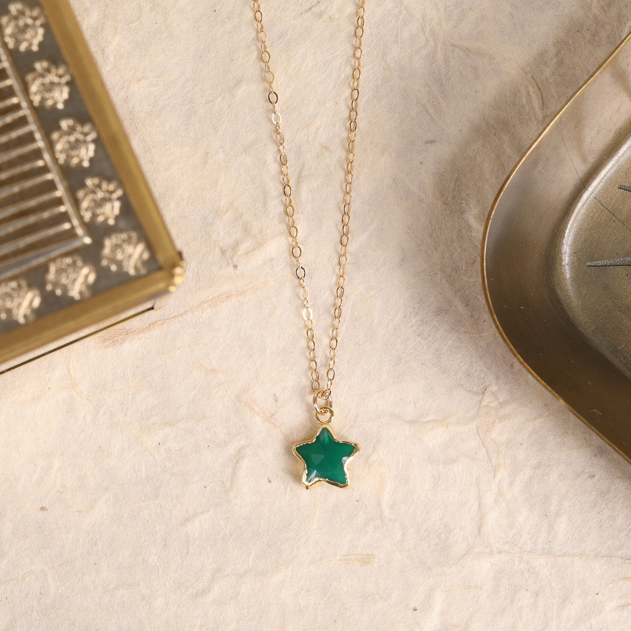 Green Onyx Star Gold Pendant Necklace Necklaces Soul & Little Rose   