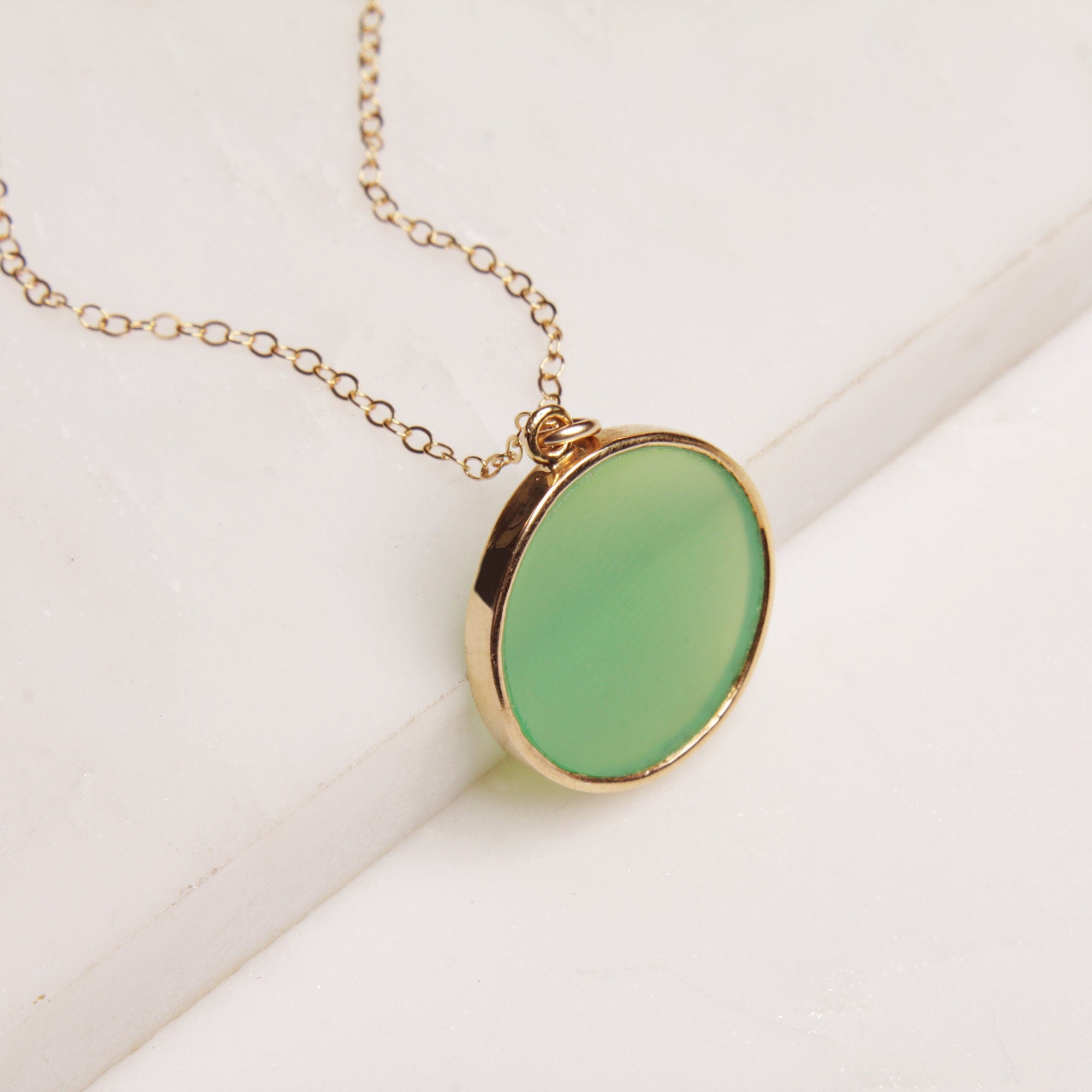 Chrysoprase Gemstone Round Disc Gold Necklace Necklaces Soul & Little Rose   