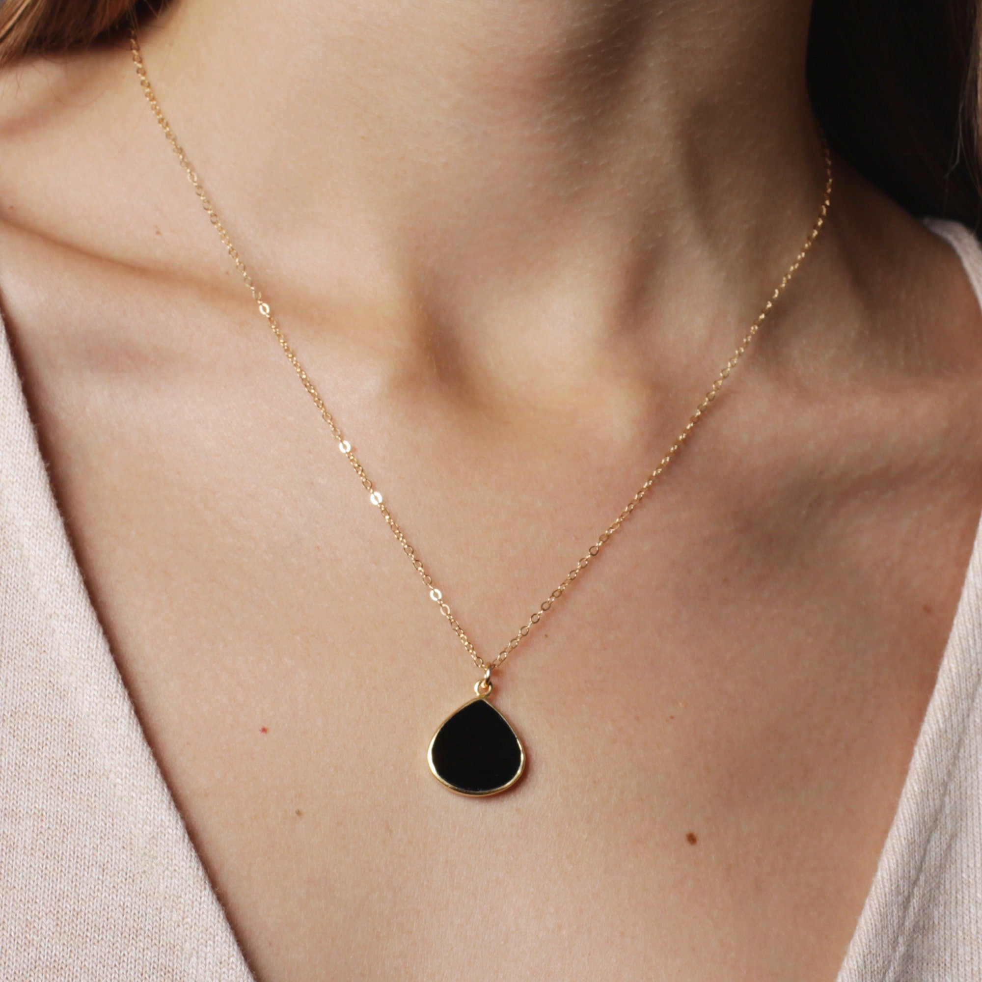 Black onyx gold drop necklace Necklaces Soul & Little Rose   