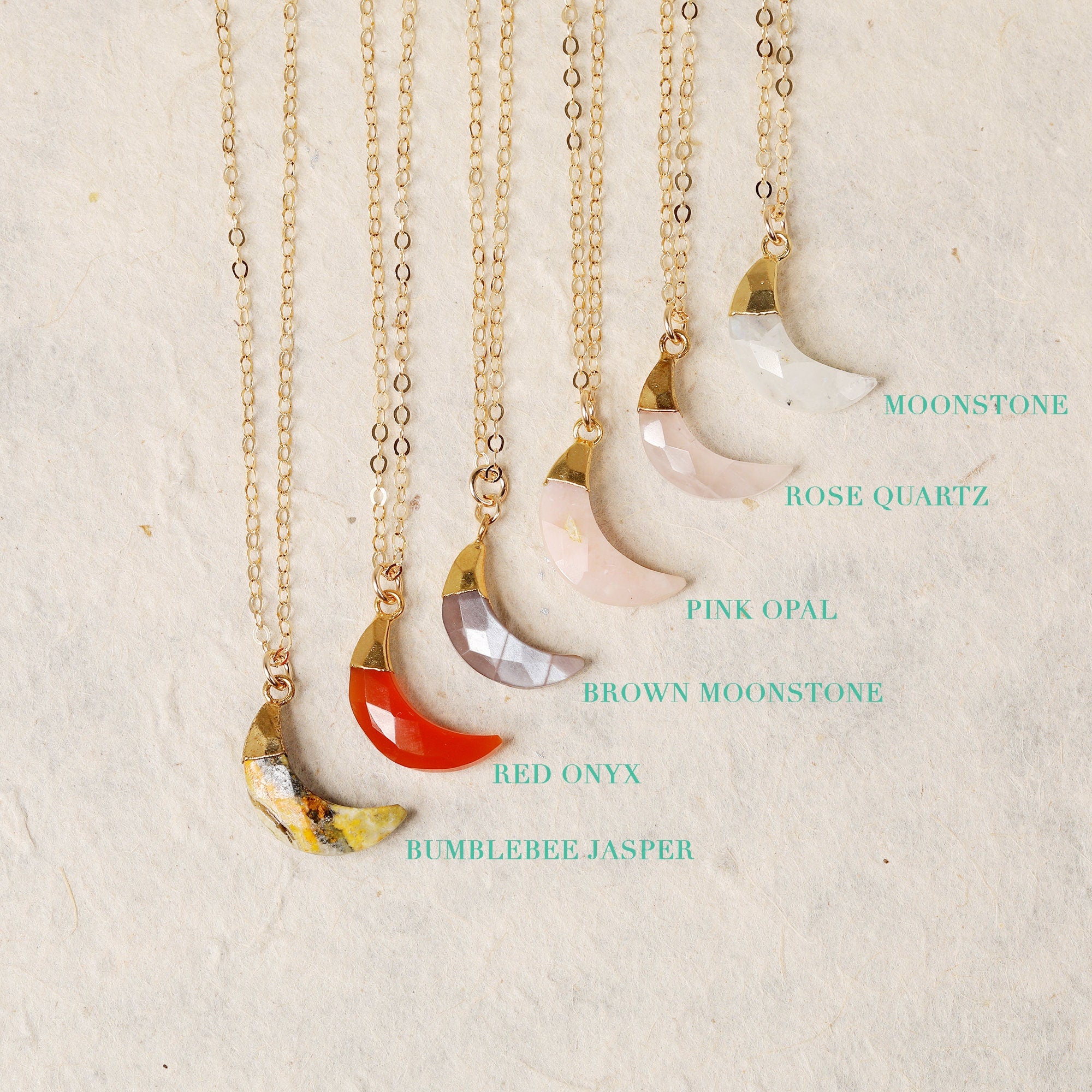 Moon Shape Gemstone Gold Pedant Necklaces Necklaces Soul & Little Rose   