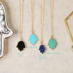 Hamsa Pendant Necklace in Lapis, Black Onyx, Howlite, Chrysoprase Necklaces Soul & Little Rose   