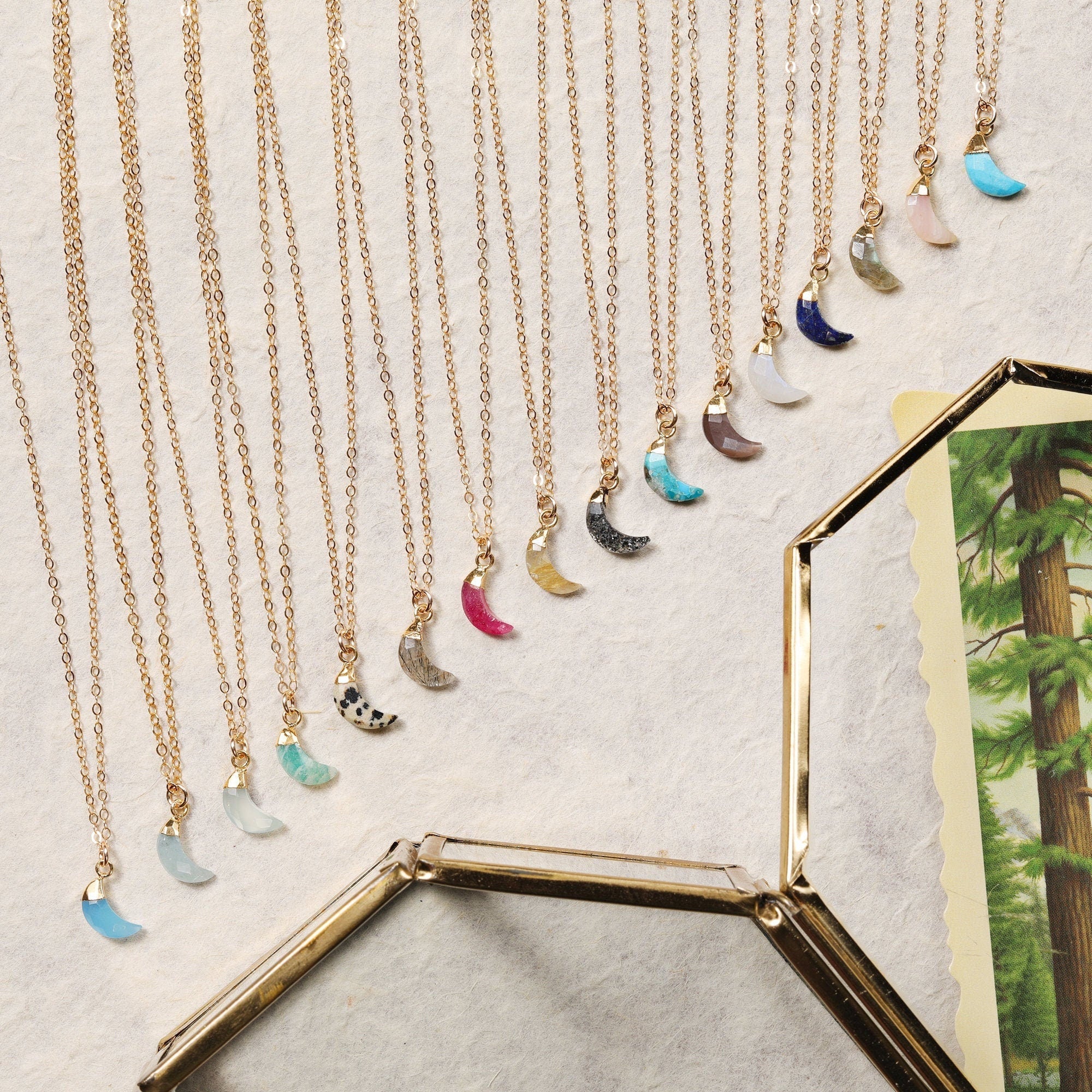 Mini Moon Gemstone Gold Pendant Necklaces Necklaces Soul & Little Rose   