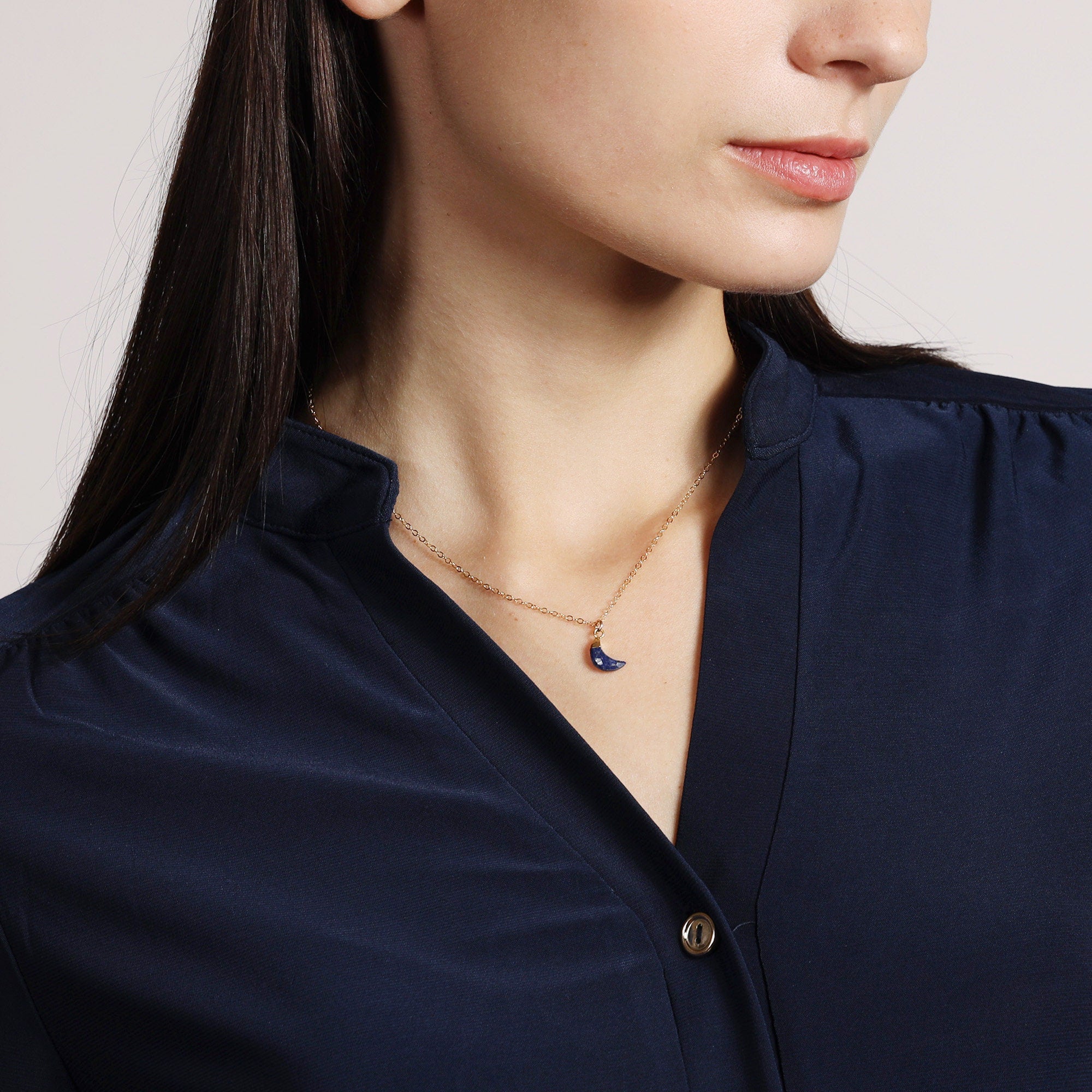 Lapis Lazuli Mini Moon Gemstone Pendant Gold Necklace Necklaces Soul & Little Rose   