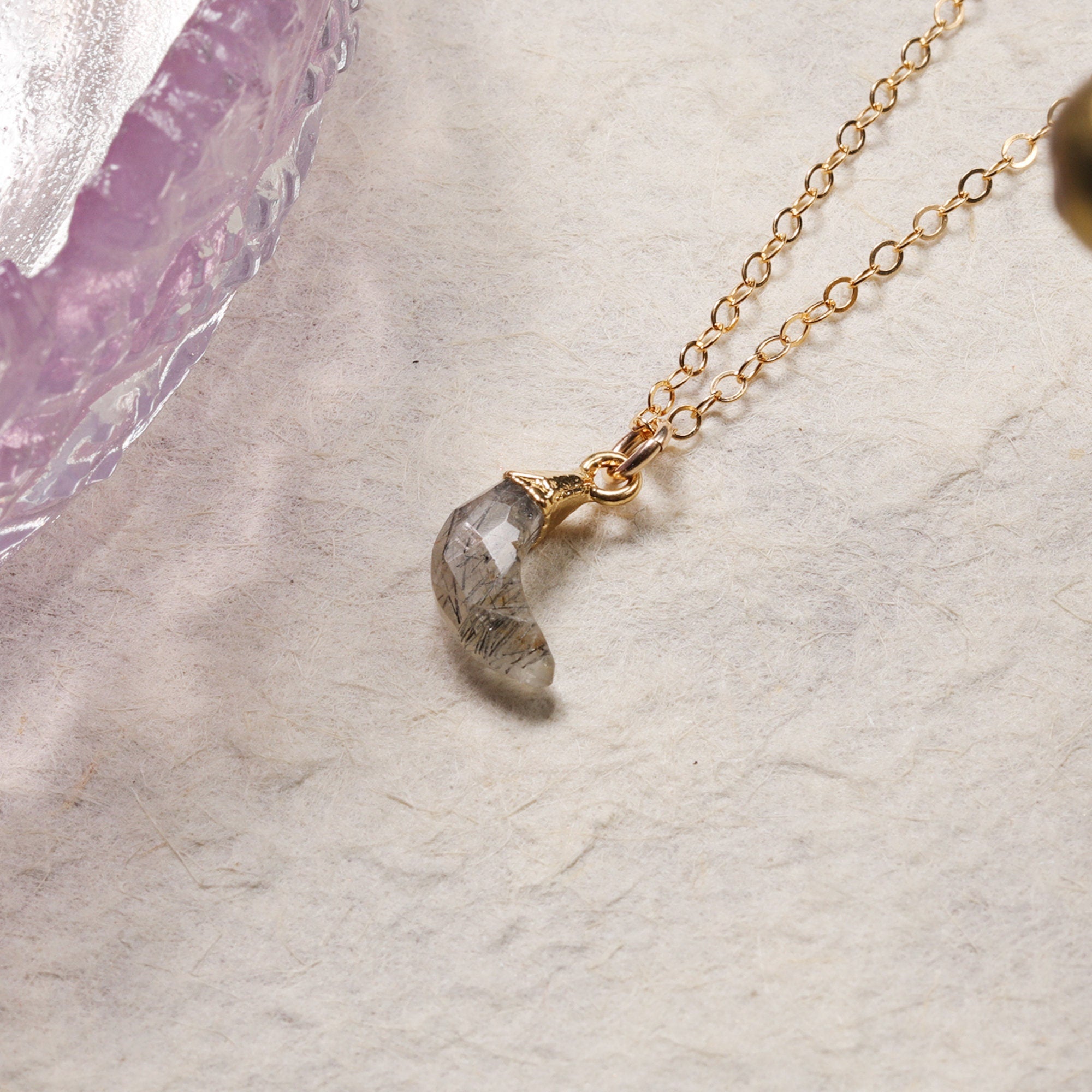Rutilated Quartz Mini Moon Pendant Necklace Necklaces Soul & Little Rose   