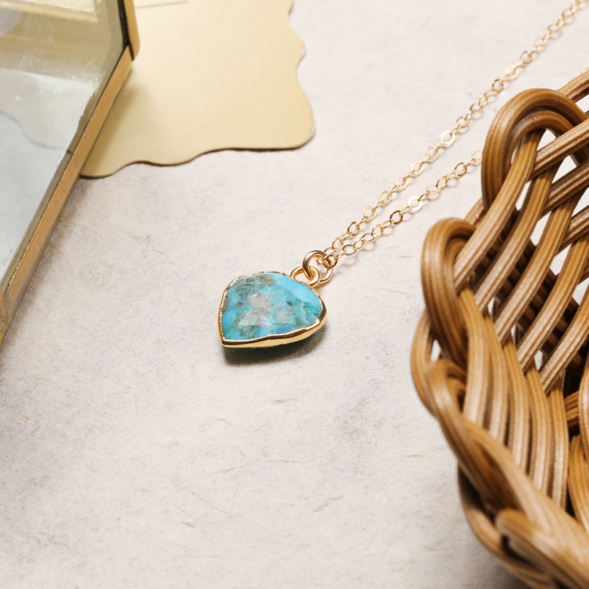 Turquoise Heart Pendant Gold Necklace Necklaces Soul & Little Rose   