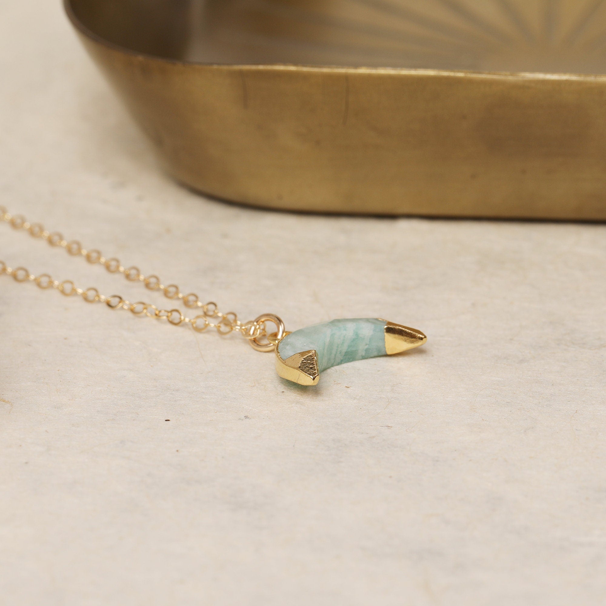 Amazonite gold horn pendant necklace Necklaces Soul & Little Rose   