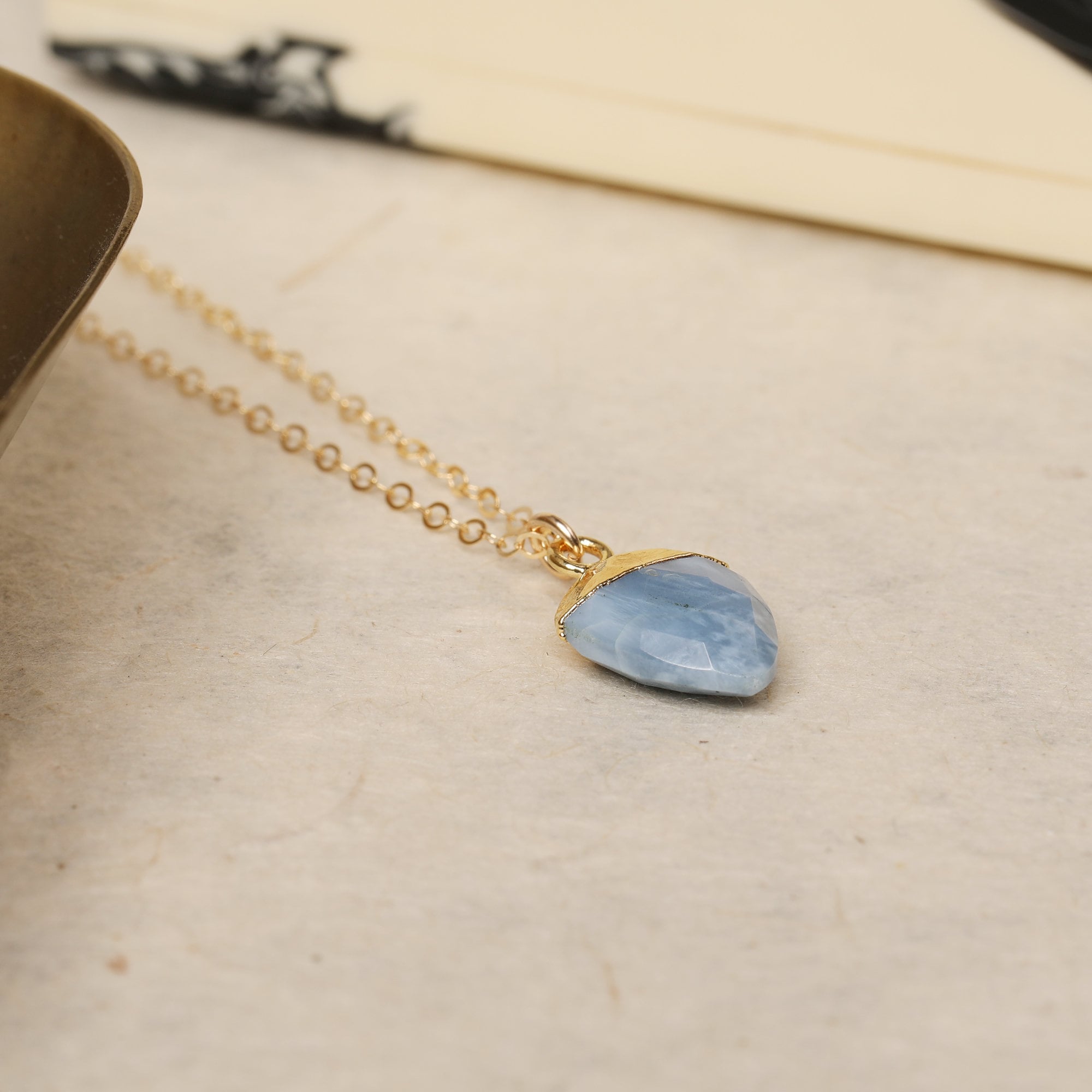 Blue Opal Shield Shape Gemstone Gold Necklace Necklaces Soul & Little Rose   