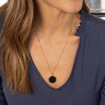 Black Obsidian Gold Circle Pendant Necklace (Satellite Chain) Necklaces Soul & Little Rose   