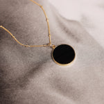 Black Obsidian Gold Circle Pendant Necklace (Satellite Chain) Necklaces Soul & Little Rose   