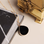 Black Onyx Drop Gold Pendant Necklace (Satellite Chain) Necklaces Soul & Little Rose   