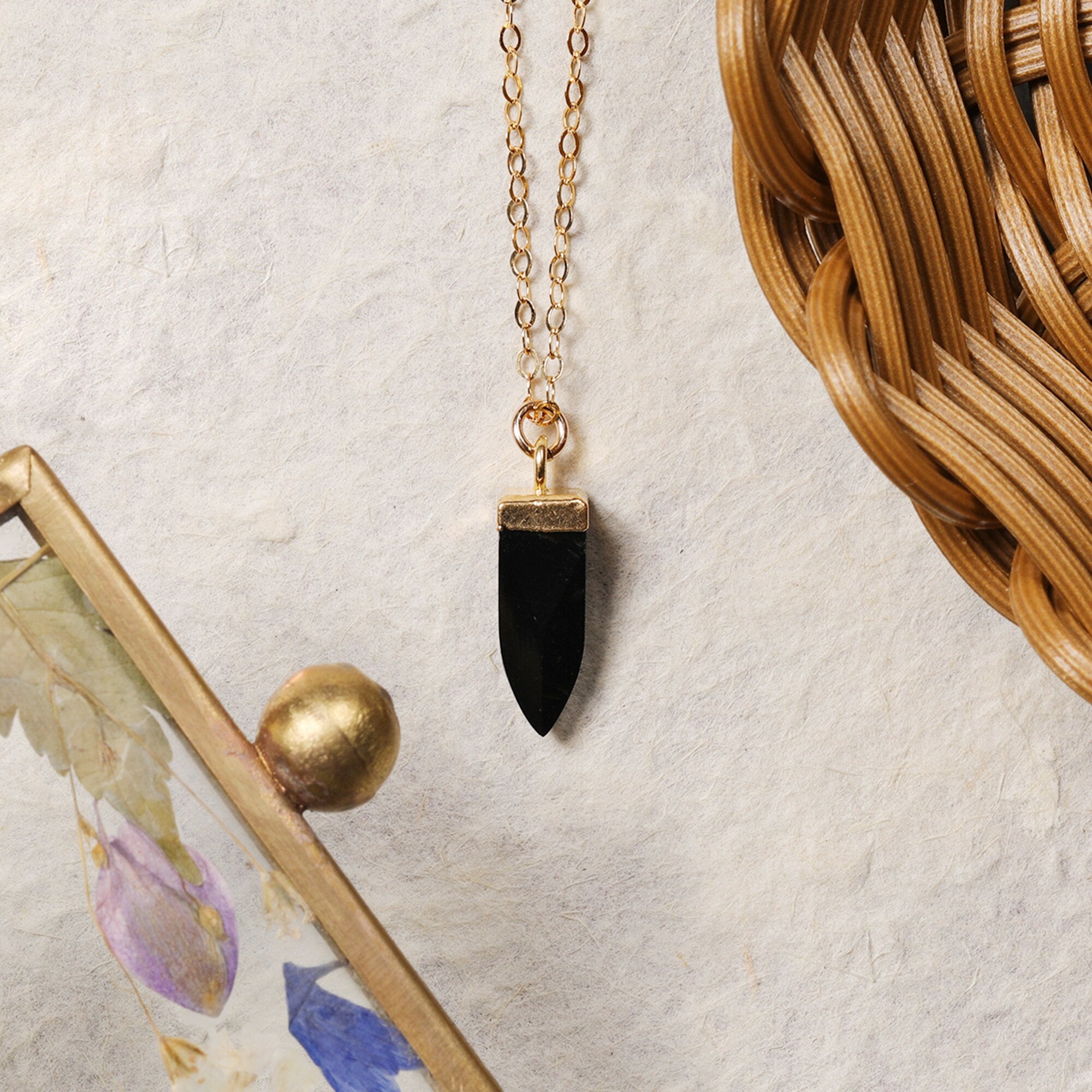 Black Onyx  Gold Pendulum Necklace Necklaces Soul & Little Rose   