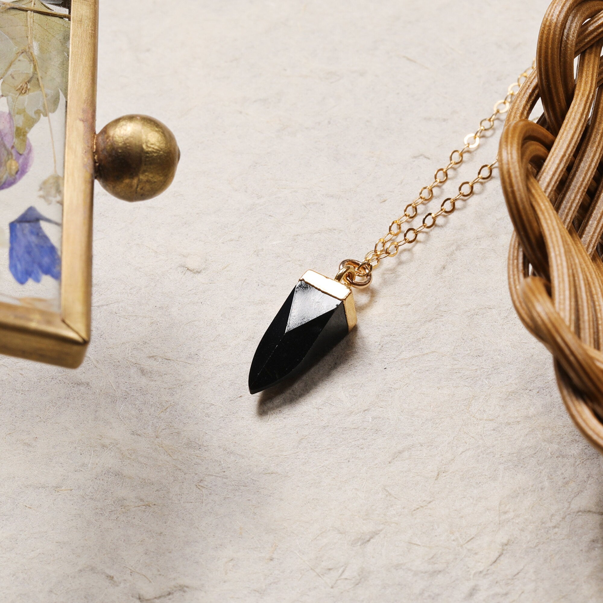 Black Onyx  Gold Pendulum Necklace Necklaces Soul & Little Rose   