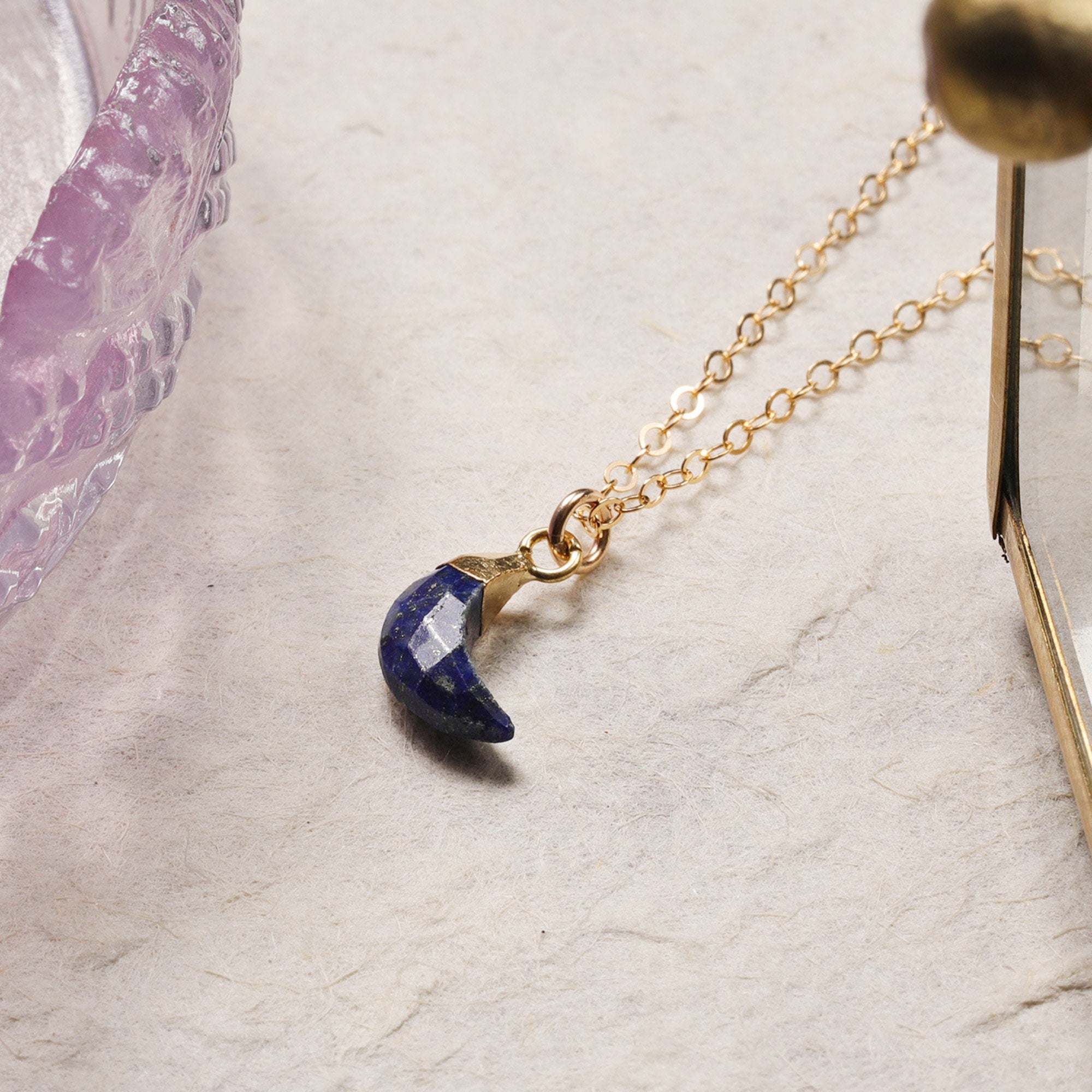 Lapis Lazuli Mini Moon Gemstone Pendant Gold Necklace Necklaces Soul & Little Rose   