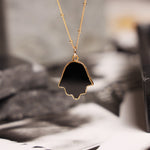 Black Onyx Hamsa Gold Pendant Necklace Necklaces Soul & Little Rose   