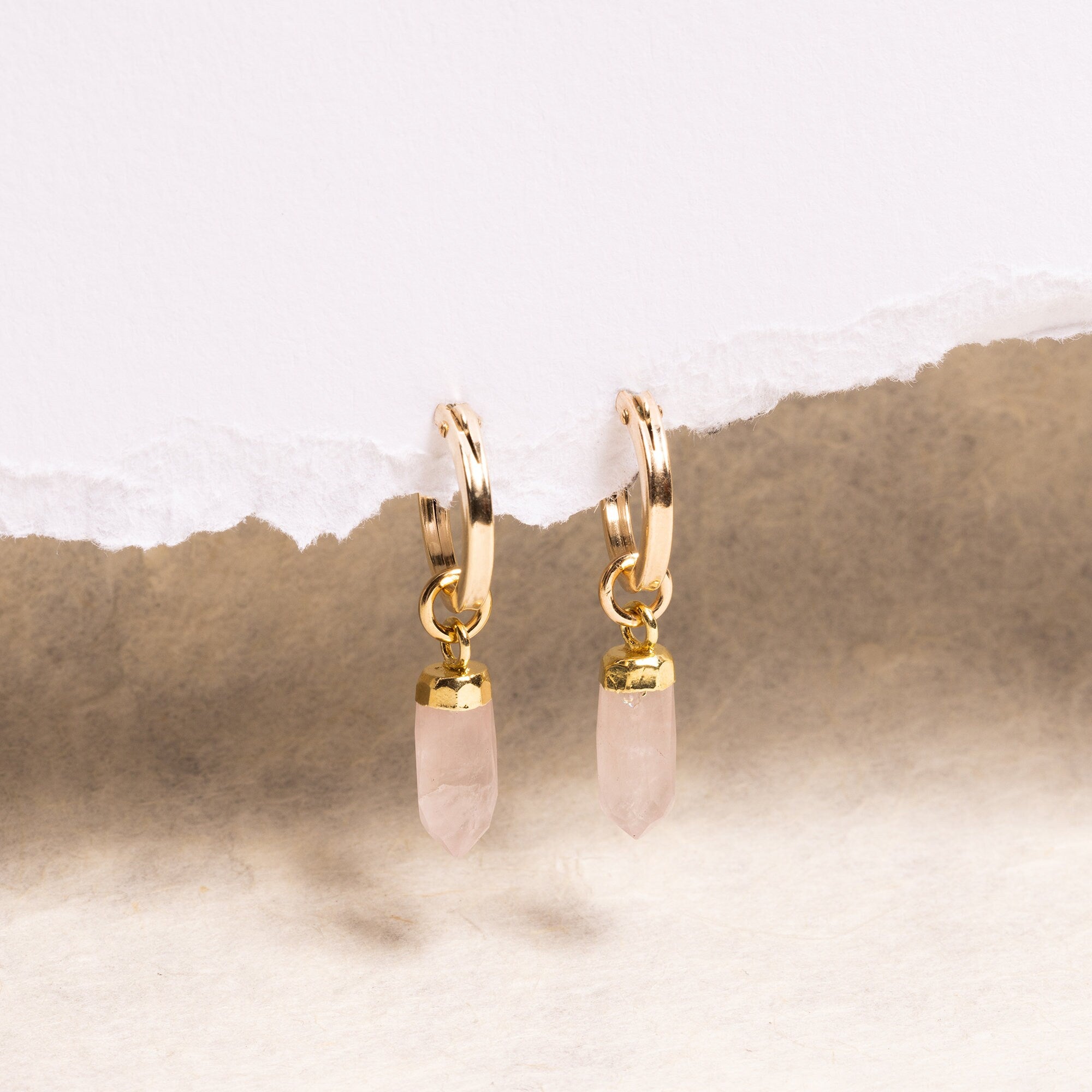 Pink Chalcedony Spike Gold Hoop Earrings Earrings Soul & Little Rose   