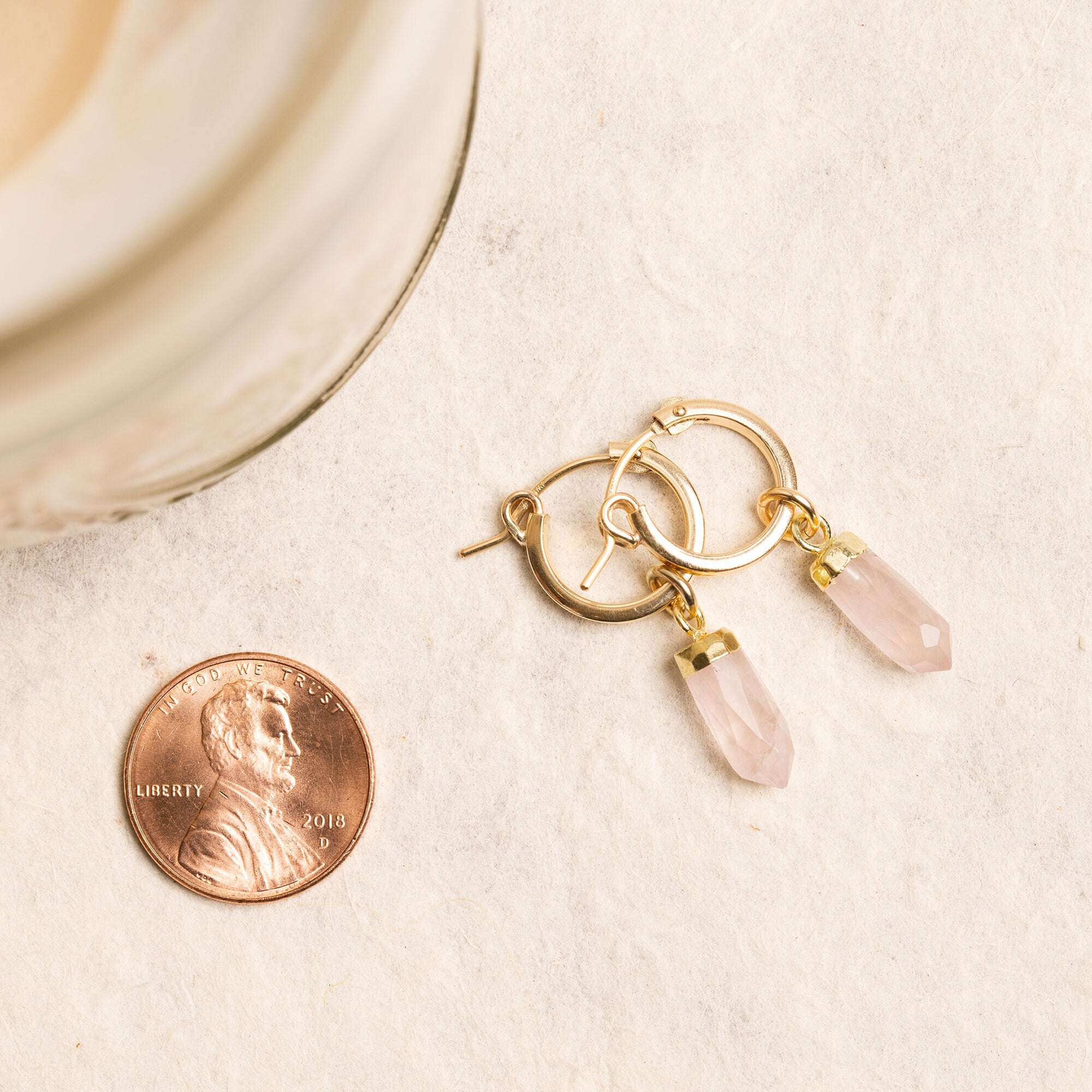 Pink Chalcedony Spike Gold Hoop Earrings Earrings Soul & Little Rose   