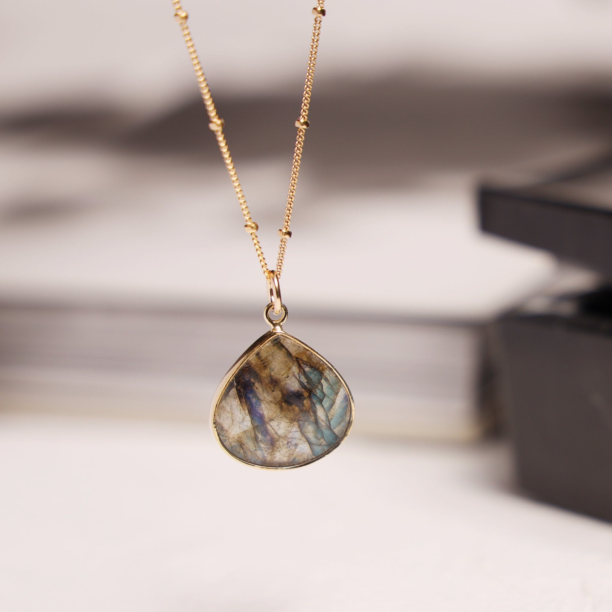 Labradorite Drop Pendant Gold Necklace Necklaces Soul & Little Rose   