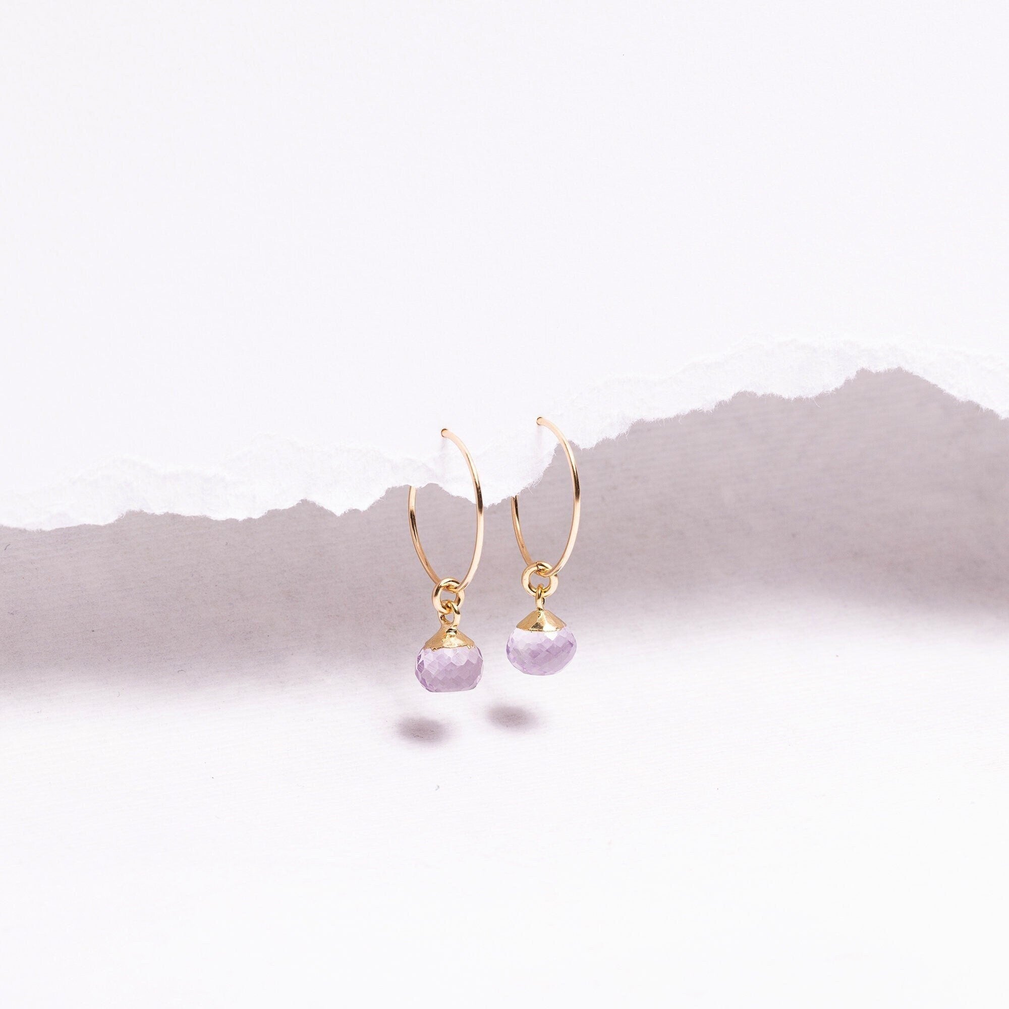 Pink Amethyst Mini Sphere Gold Hoop Earrings Earrings Soul & Little Rose   