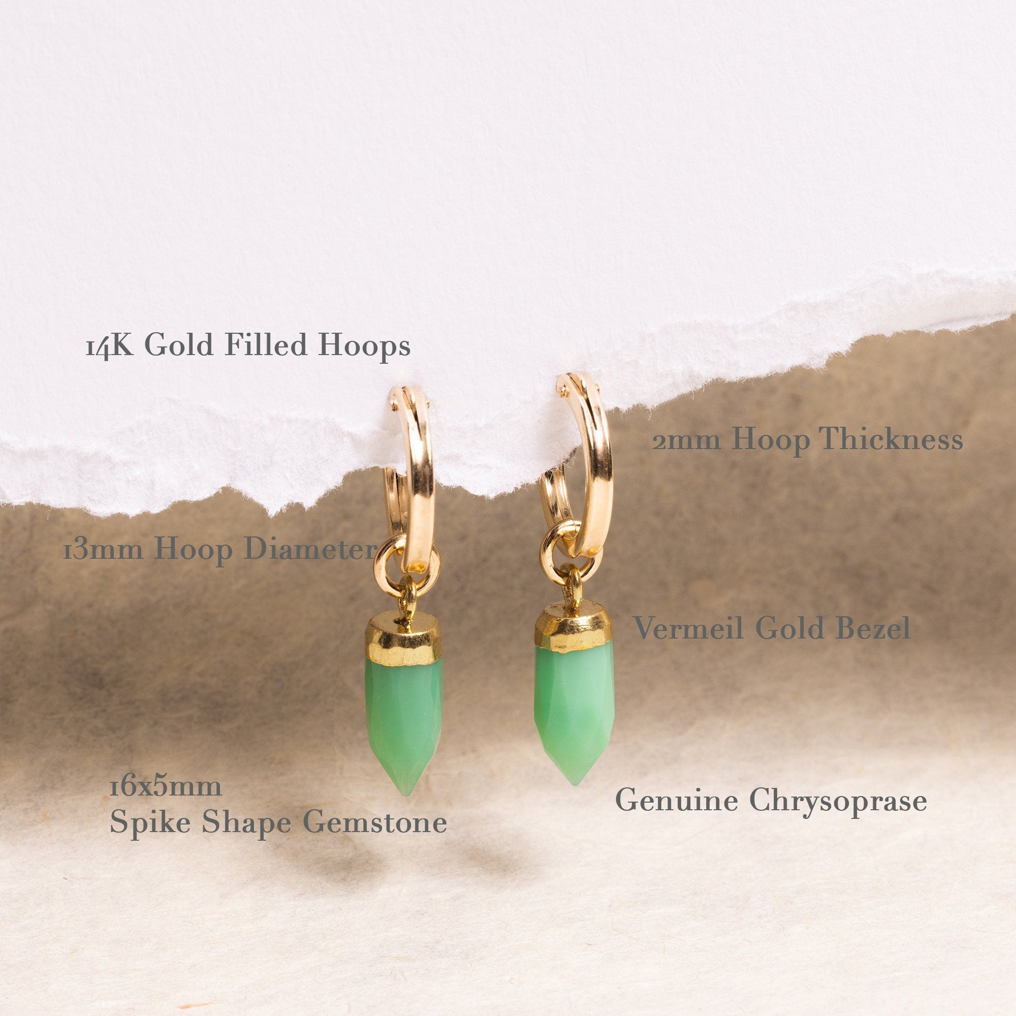 Chrysoprase Spike Earrings 14k Gold Filled Hoops Earrings Soul & Little Rose   