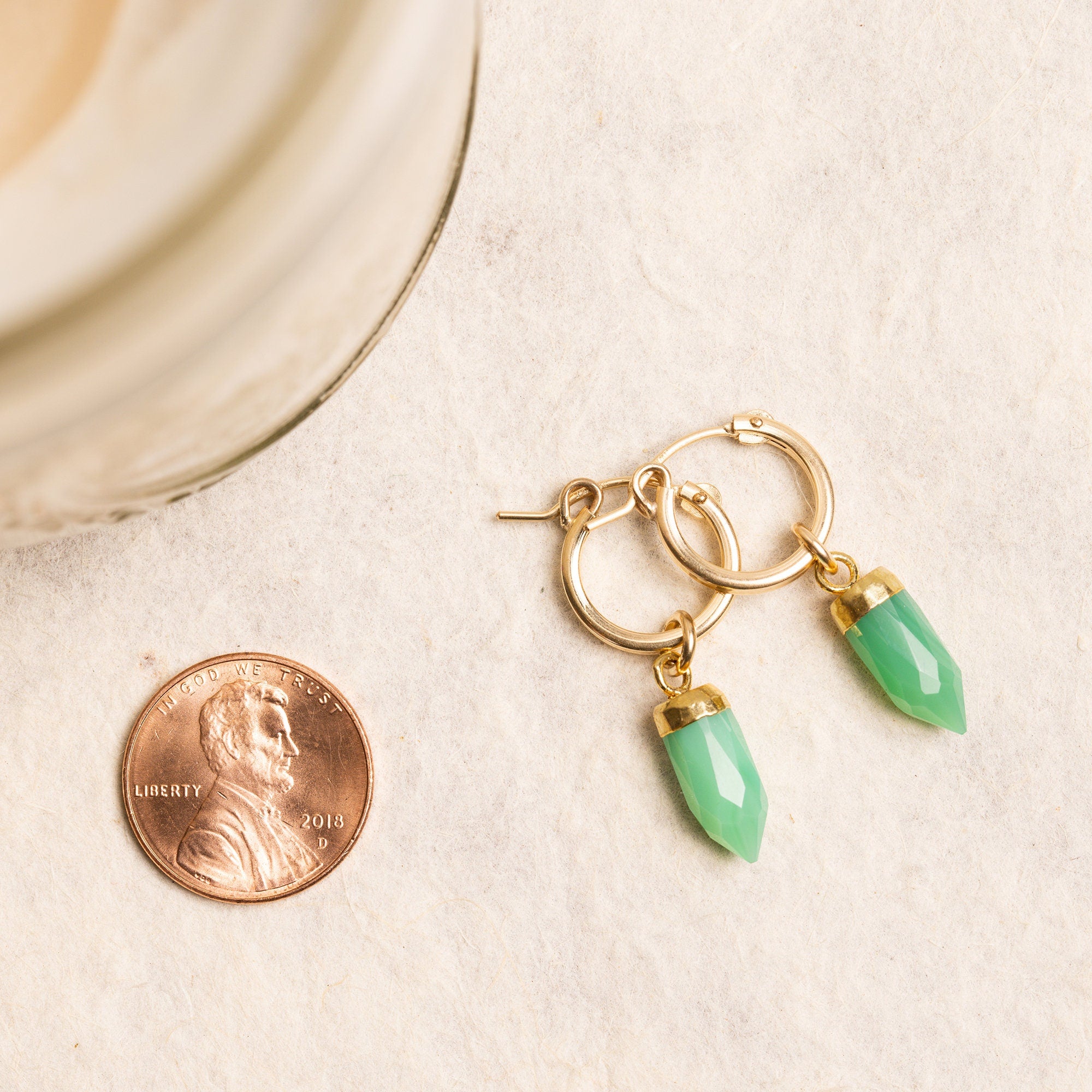 Chrysoprase Spike Earrings 14k Gold Filled Hoops Earrings Soul & Little Rose   