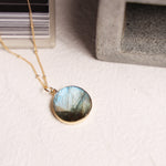 Labradorite Gold Disc Pendant Necklace (Satellite Chain) Necklaces Soul & Little Rose   