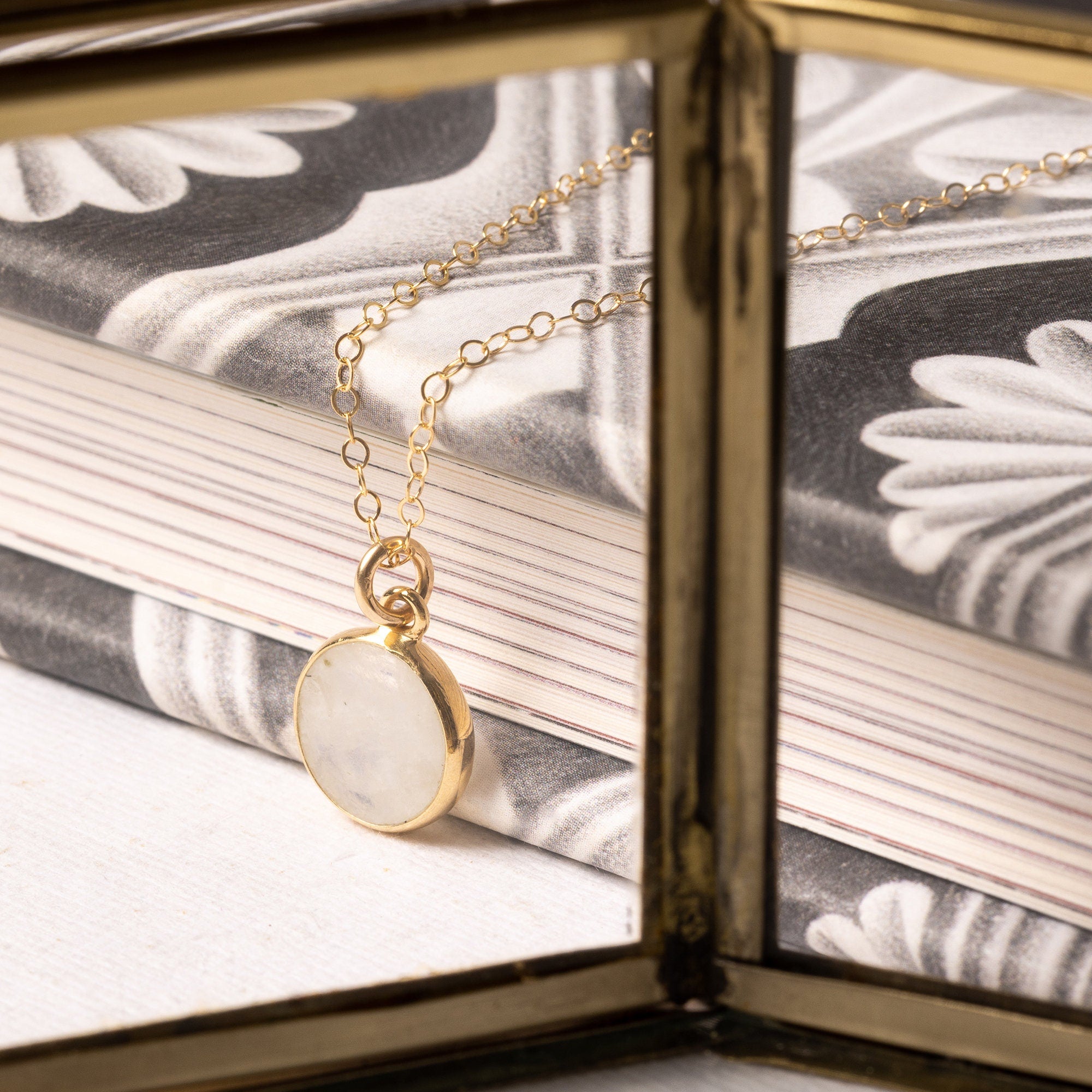 Moonstone Small Disc Round Gold Necklace Necklaces Soul & Little Rose   