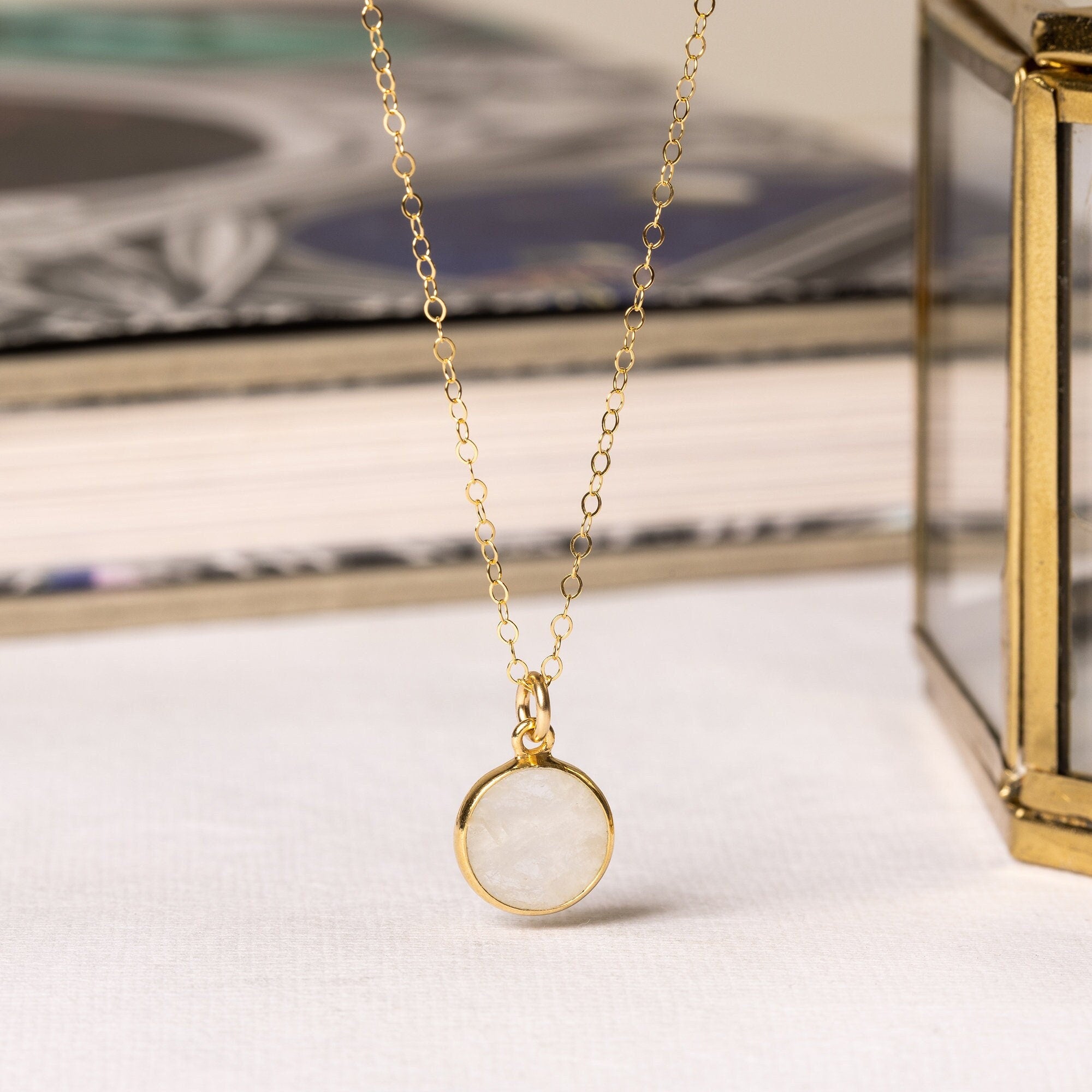 Moonstone Small Disc Round Gold Necklace Necklaces Soul & Little Rose   