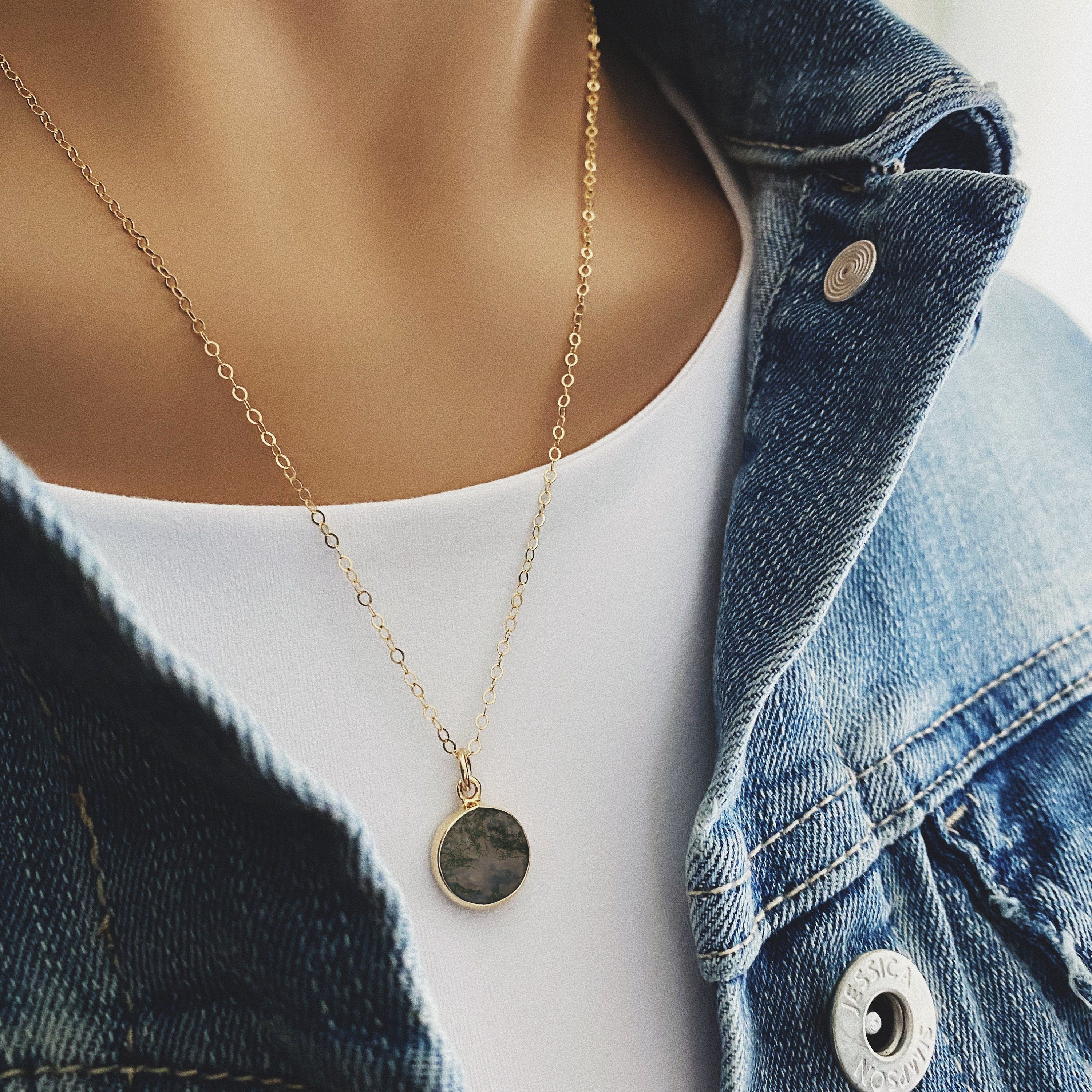 Moss Agate Small Disc Gold Necklace Necklaces Soul & Little Rose   