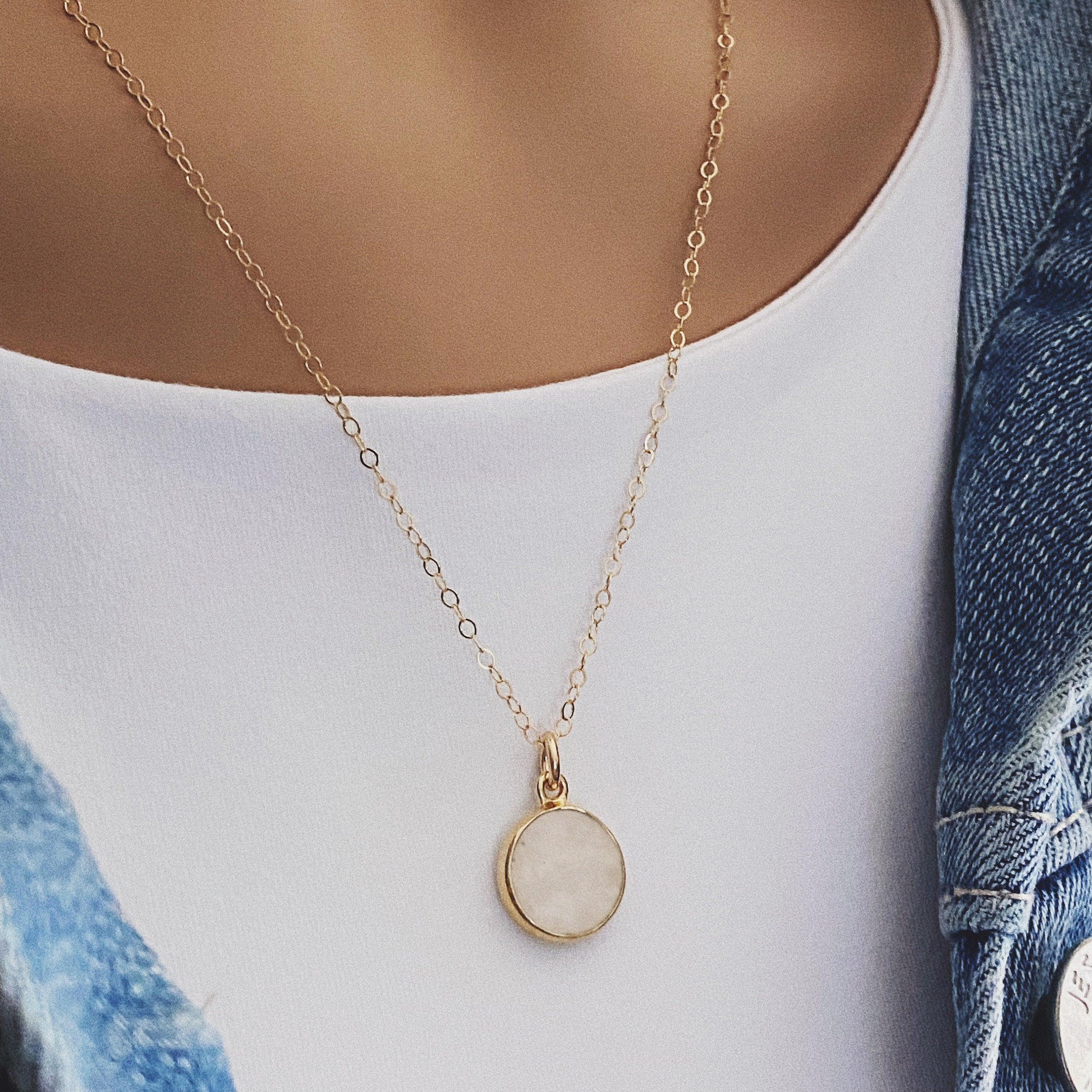 Moonstone Small Disc Round Gold Necklace Necklaces Soul & Little Rose   