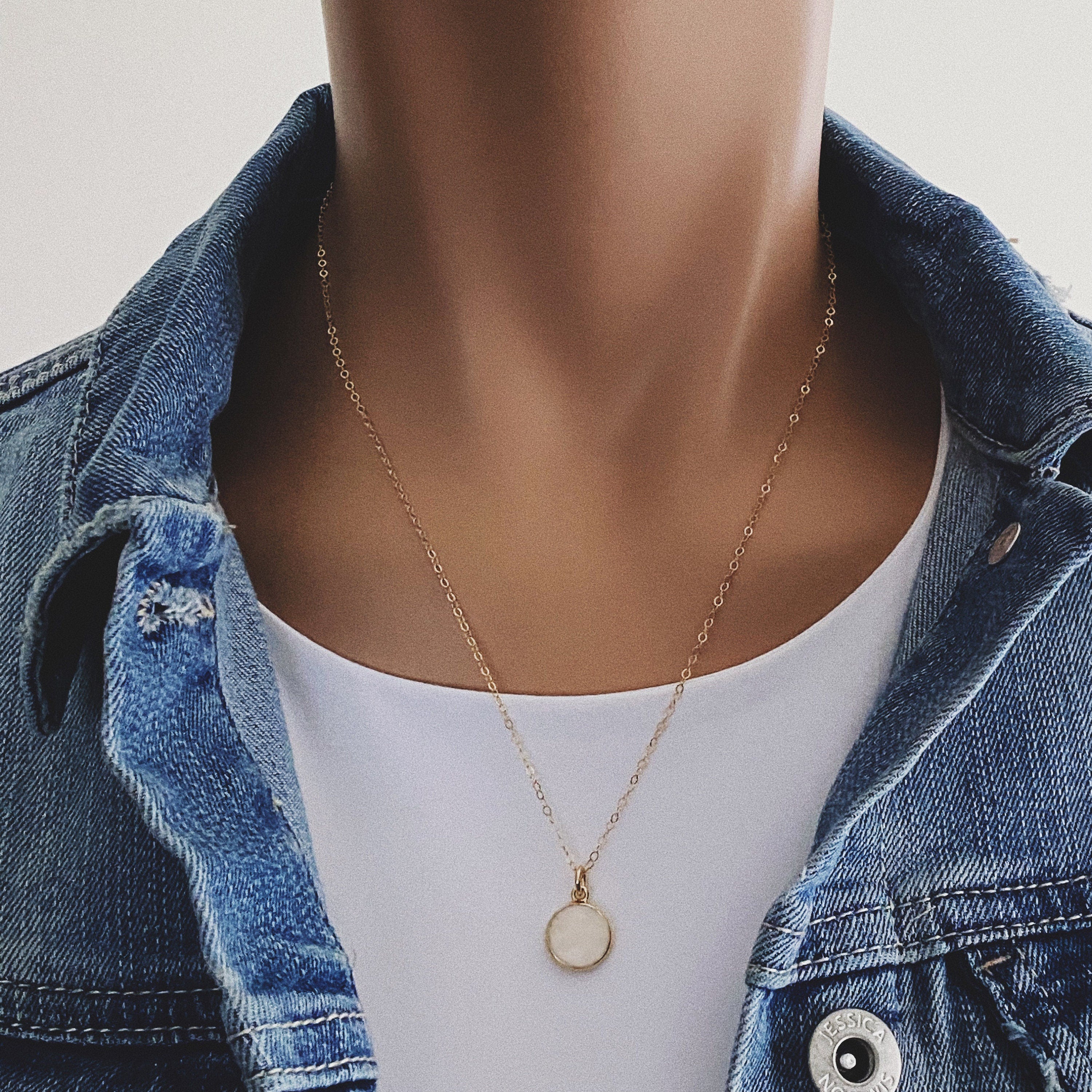 Moonstone Small Disc Round Gold Necklace Necklaces Soul & Little Rose   