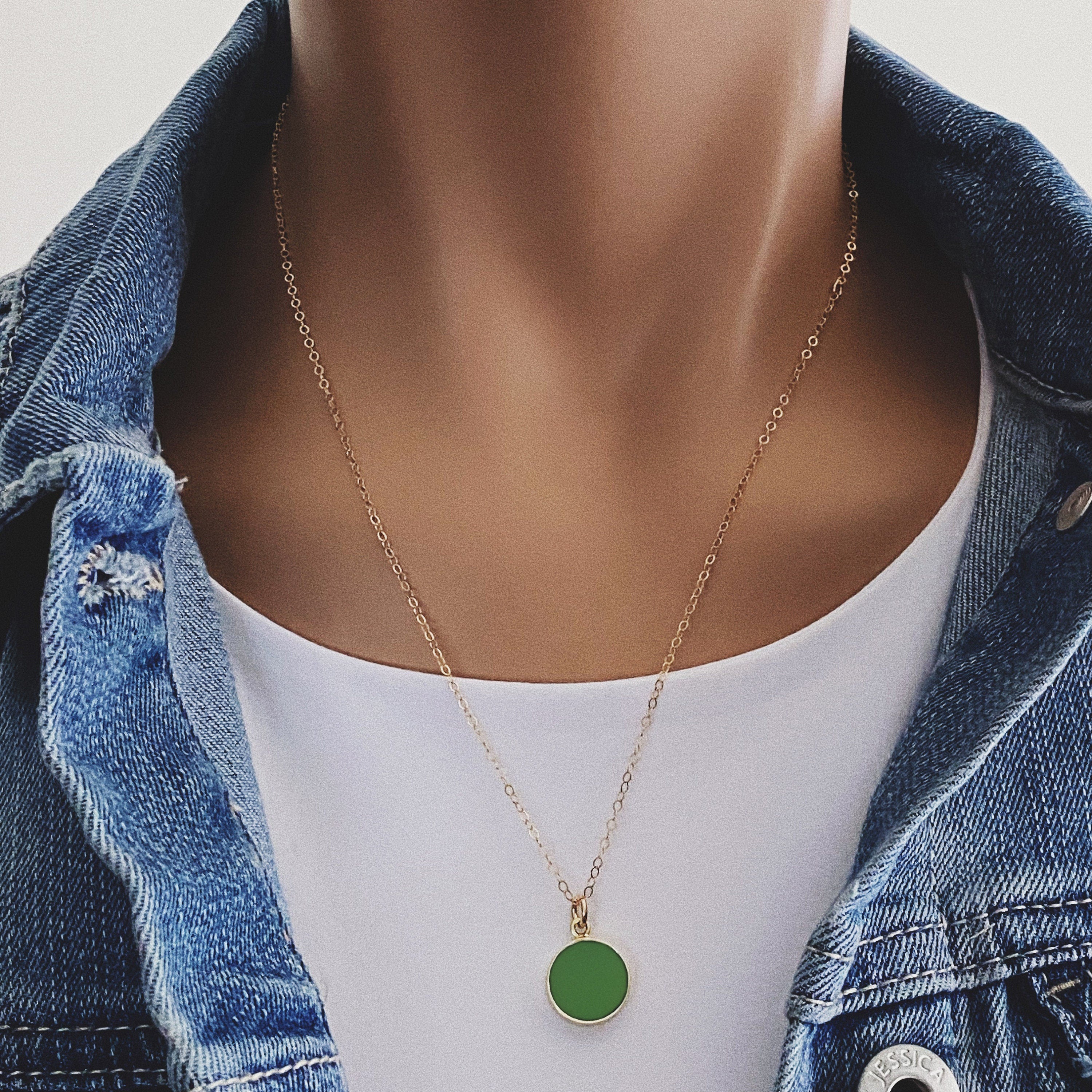 Chrysoprase Gemstone Disc Pendant Necklace Necklaces Soul & Little Rose   