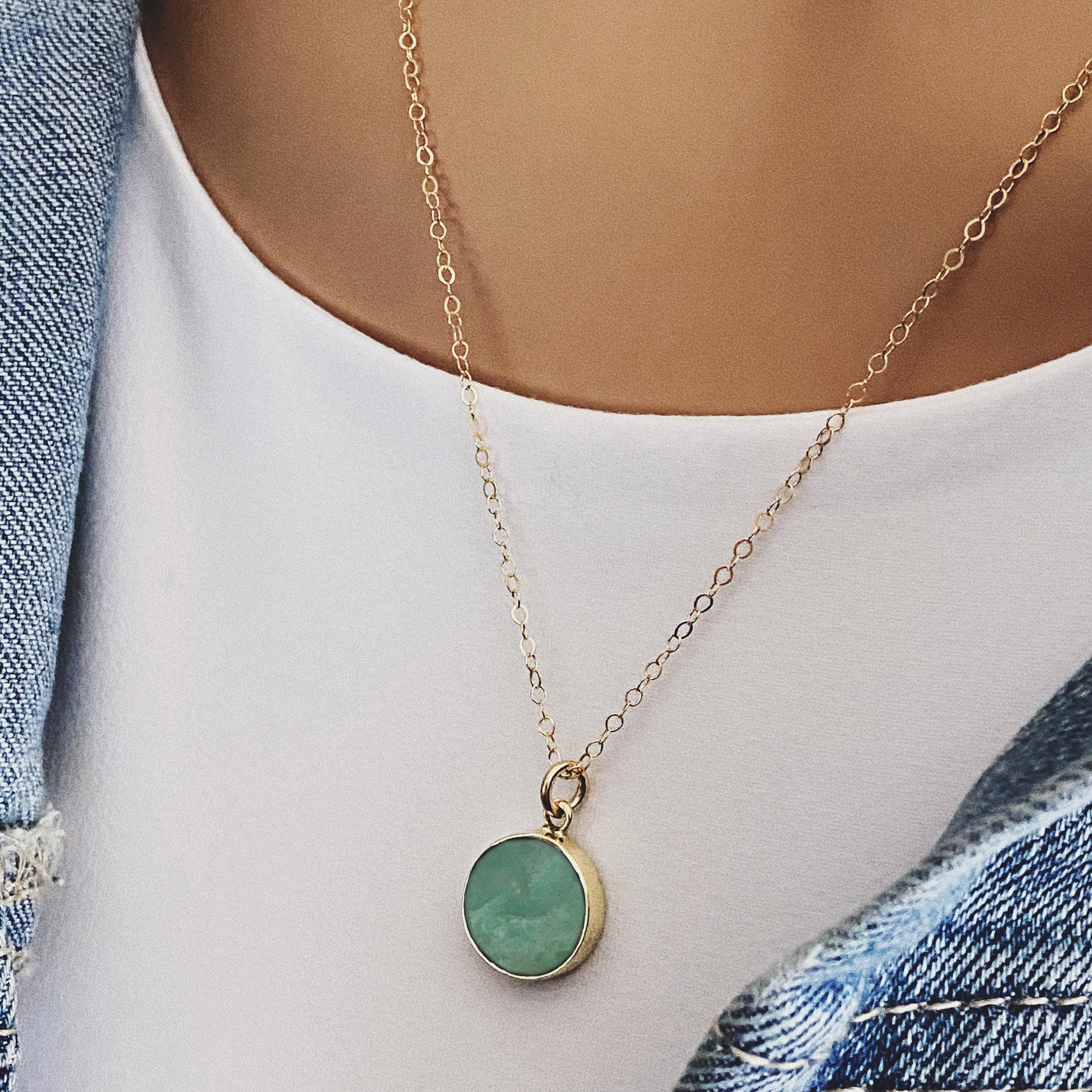 Amazonite Small Gold Disc Round Necklace Necklaces Soul & Little Rose   