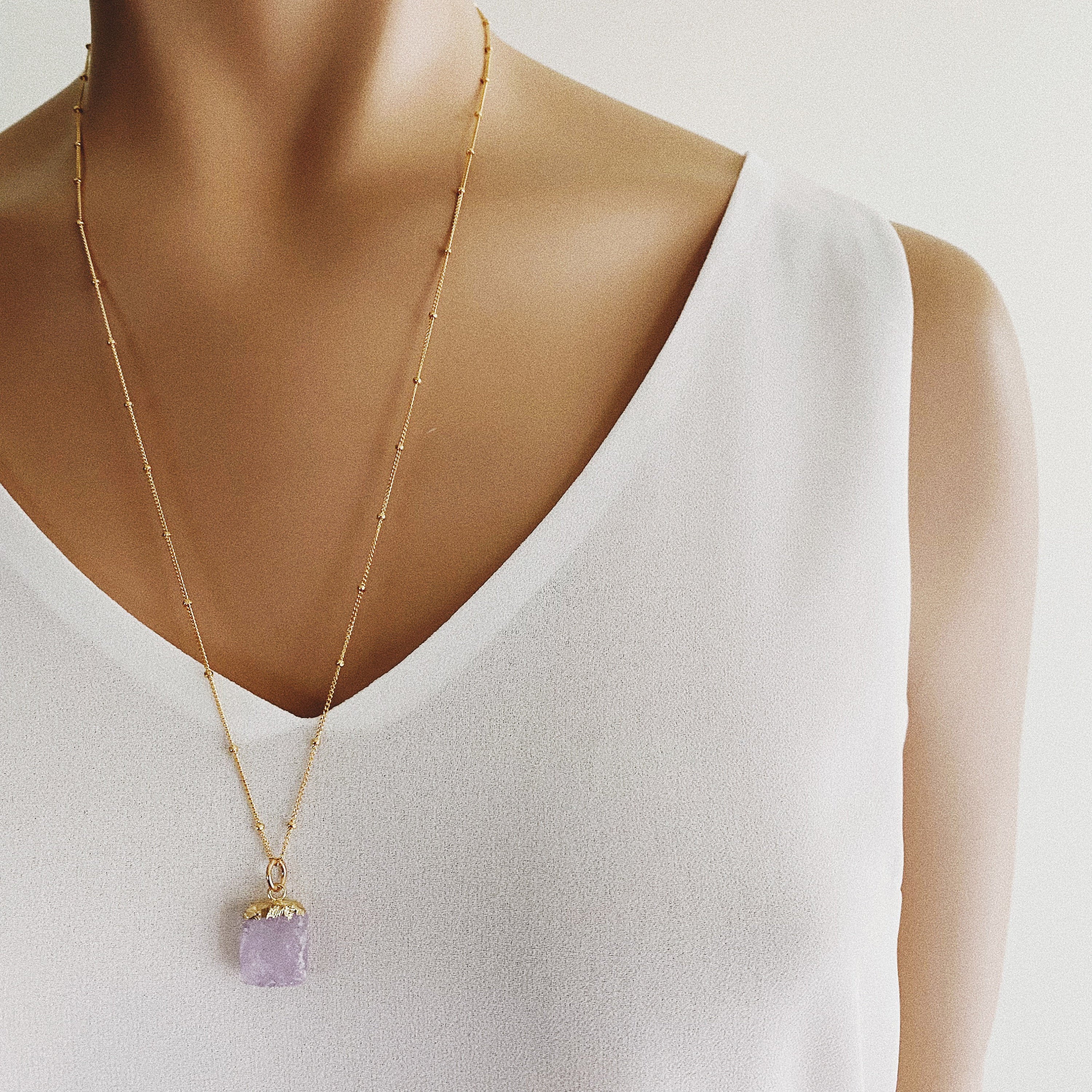 Amethyst Chunk Long Necklace (Satellite Chain) Necklaces Soul & Little Rose   