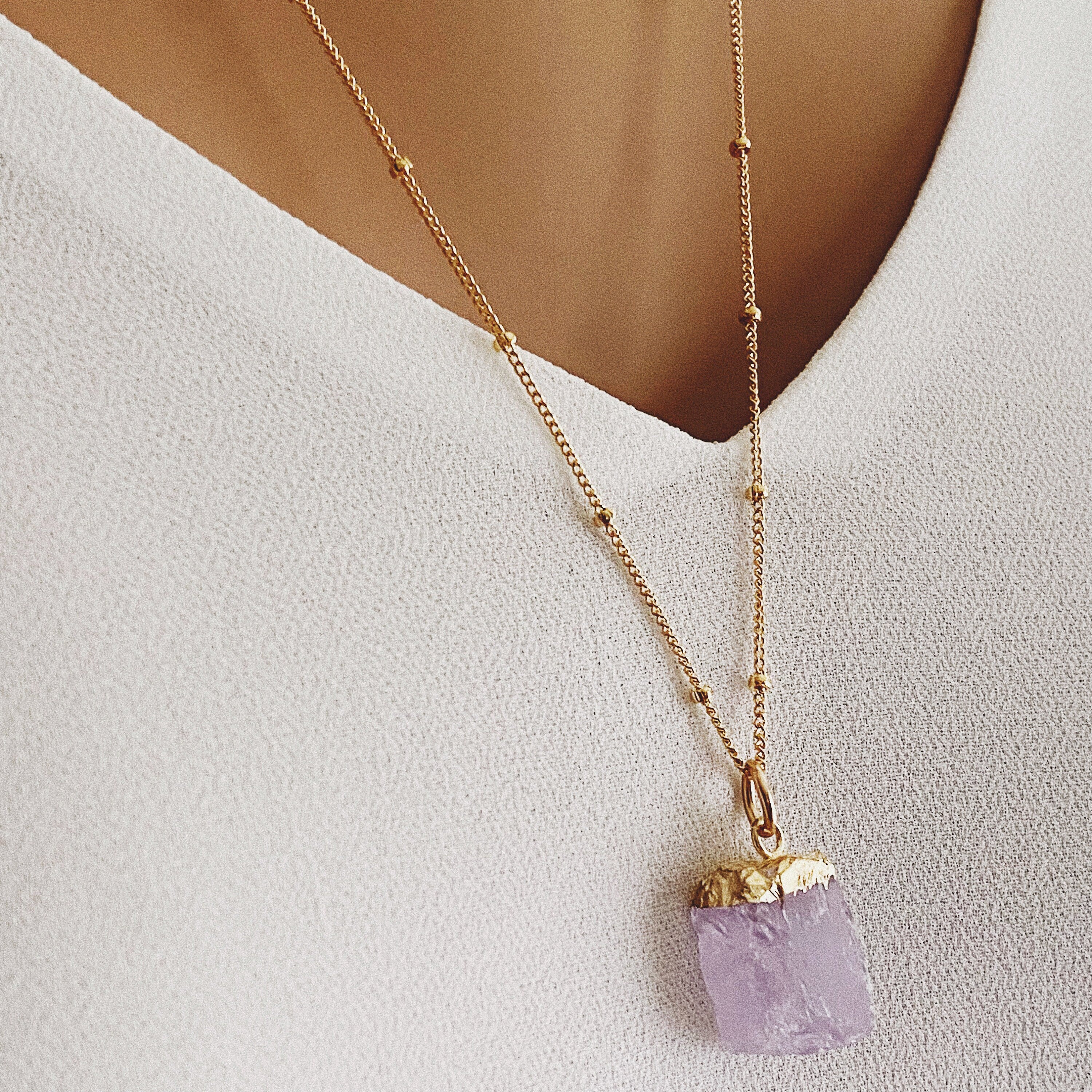 Amethyst Chunk Long Necklace (Satellite Chain) Necklaces Soul & Little Rose   