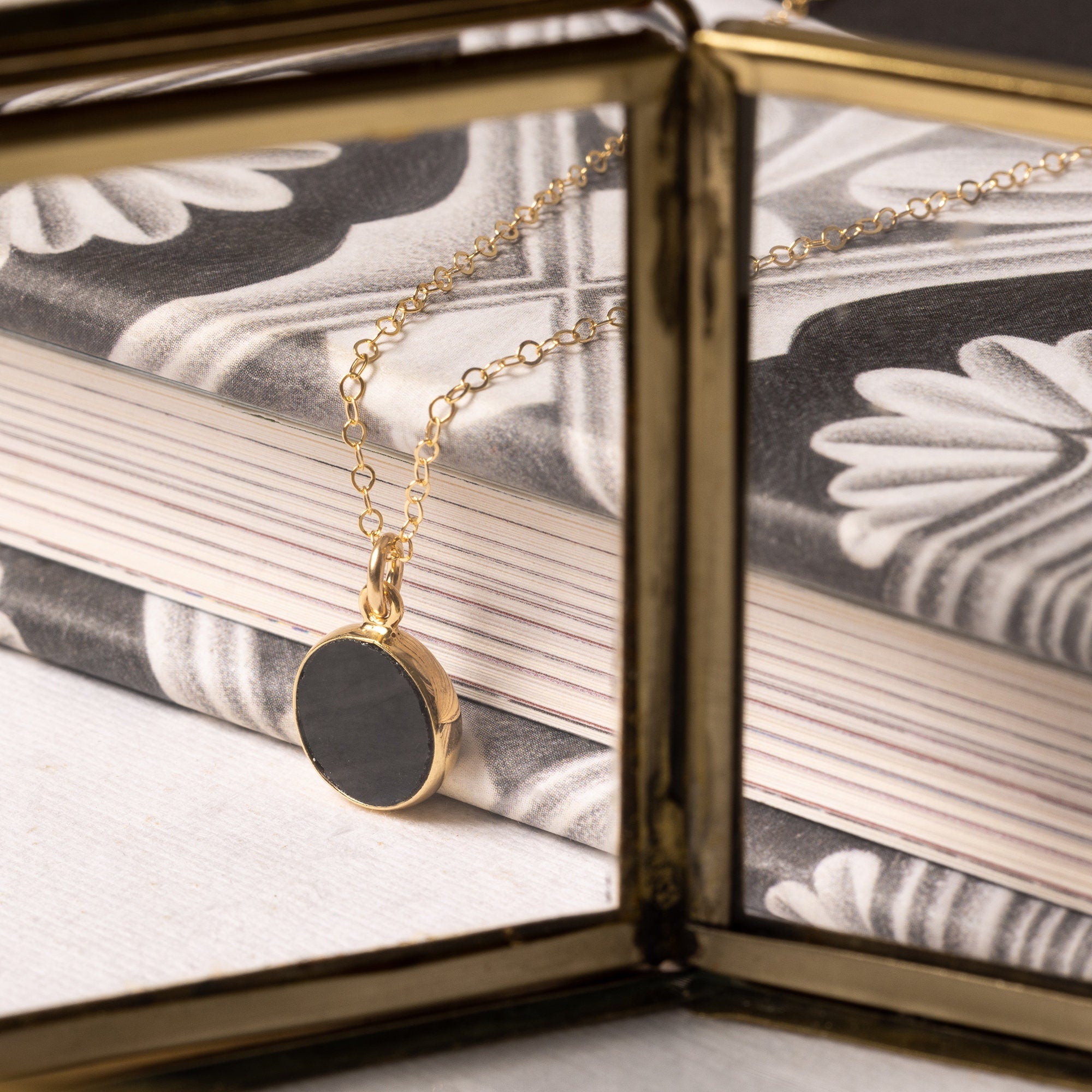 Black Onyx Small Round Gold Disc Circle Necklace Necklaces Soul & Little Rose   