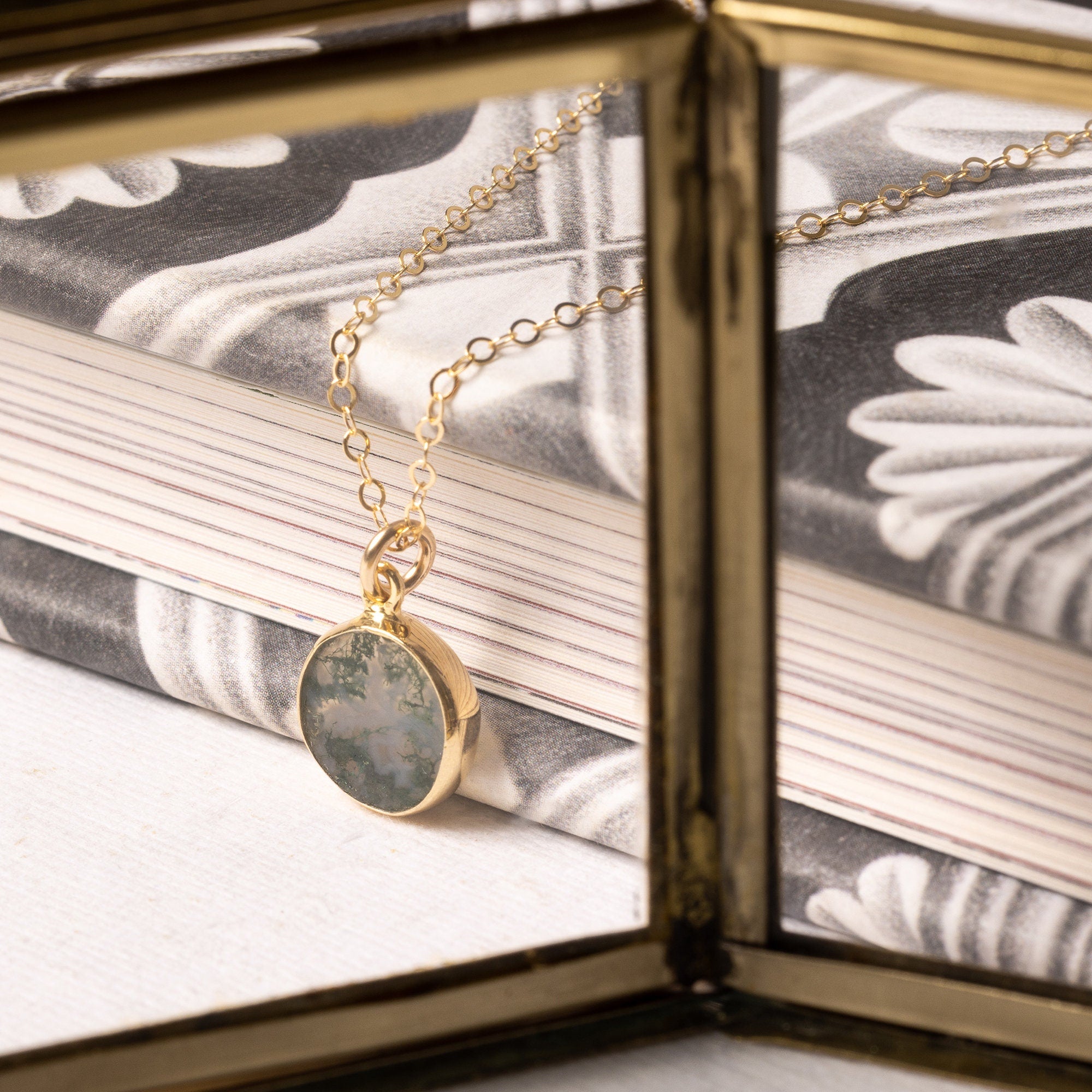 Moss Agate Small Disc Gold Necklace Necklaces Soul & Little Rose   