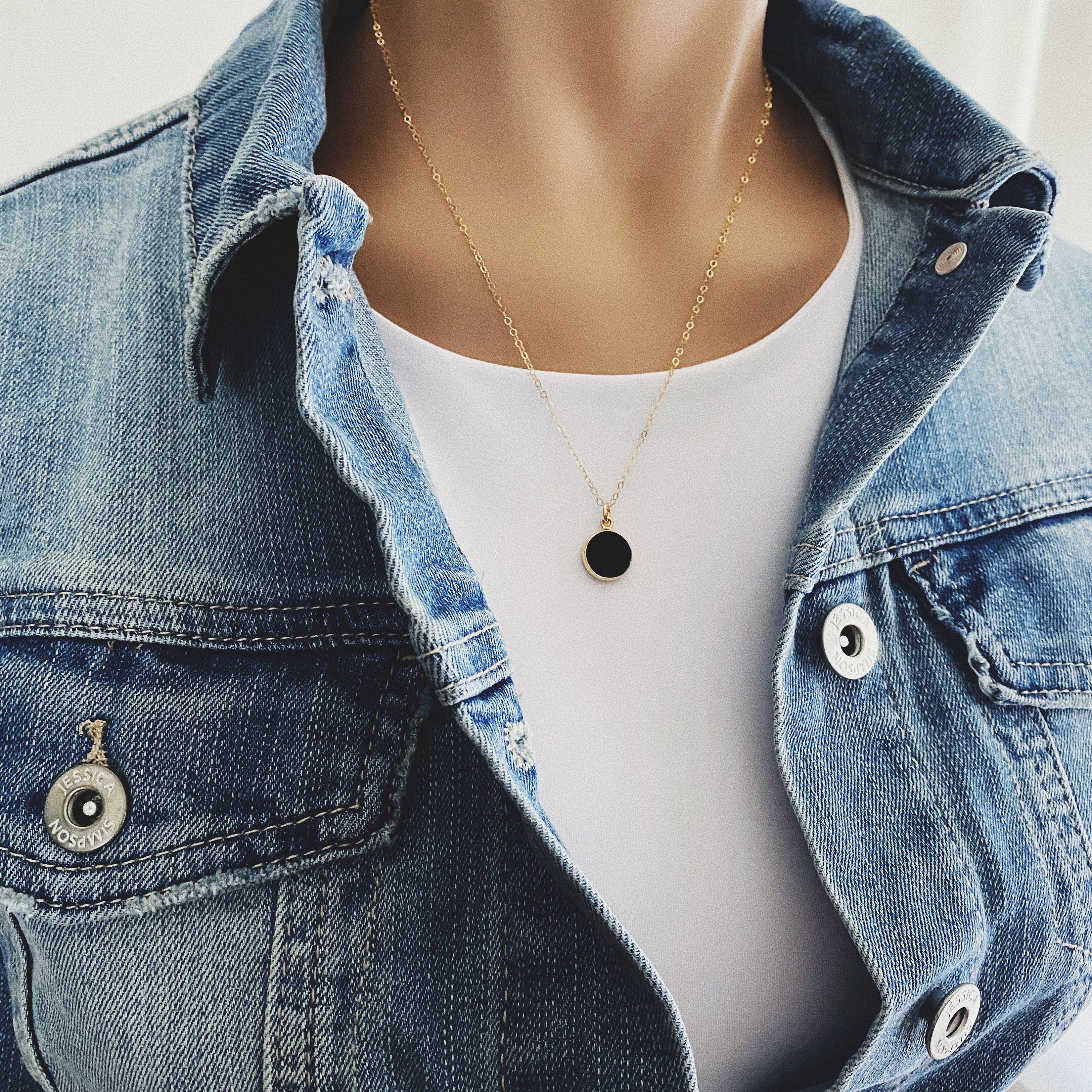 Black Onyx Small Round Gold Disc Circle Necklace Necklaces Soul & Little Rose   